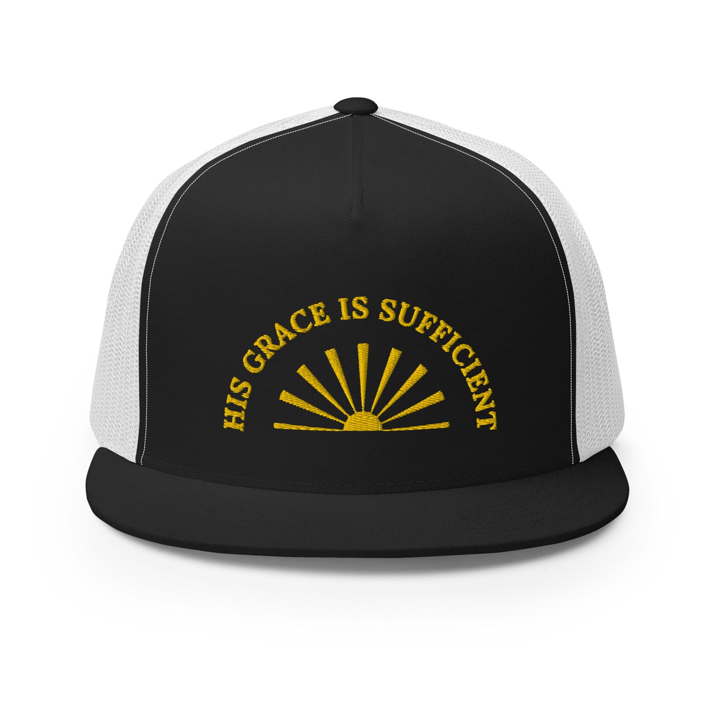 Classic Trucker Cap | His Grace is Sufficient" in Gold script