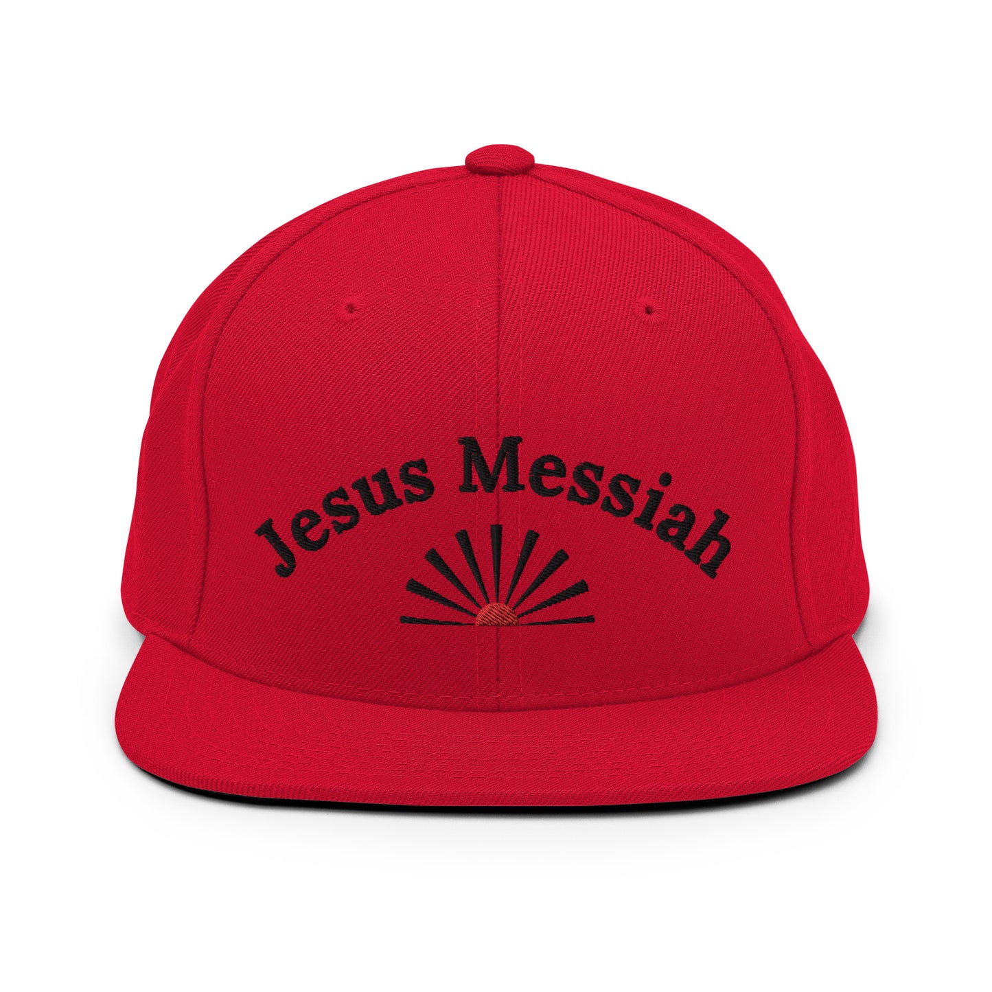 Unisex Adjustable Snapback Hat: "Jesus Messiah" in Black script embroidery