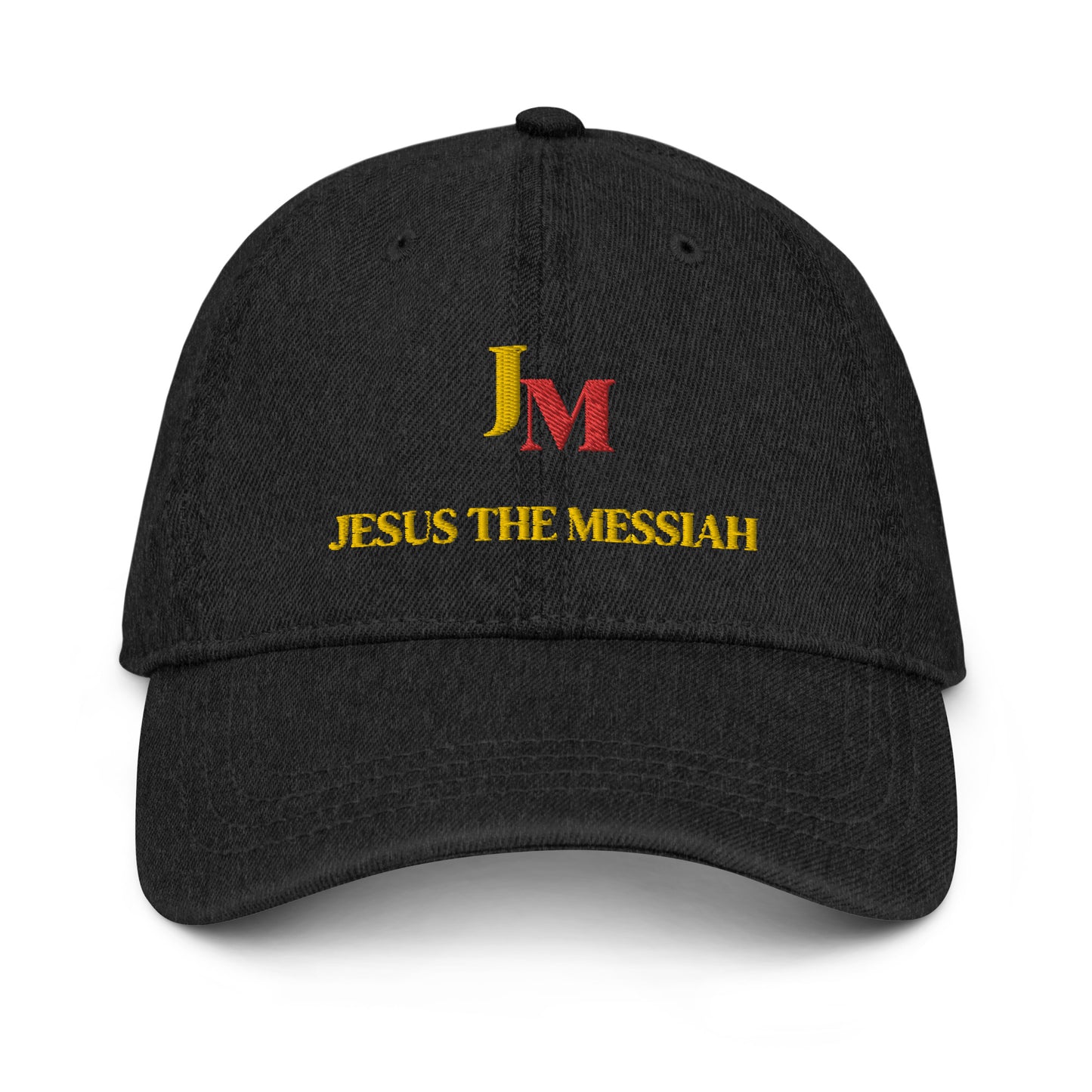 Unisex Denim Hat: JM - Jesus the Messiah" in Golden script