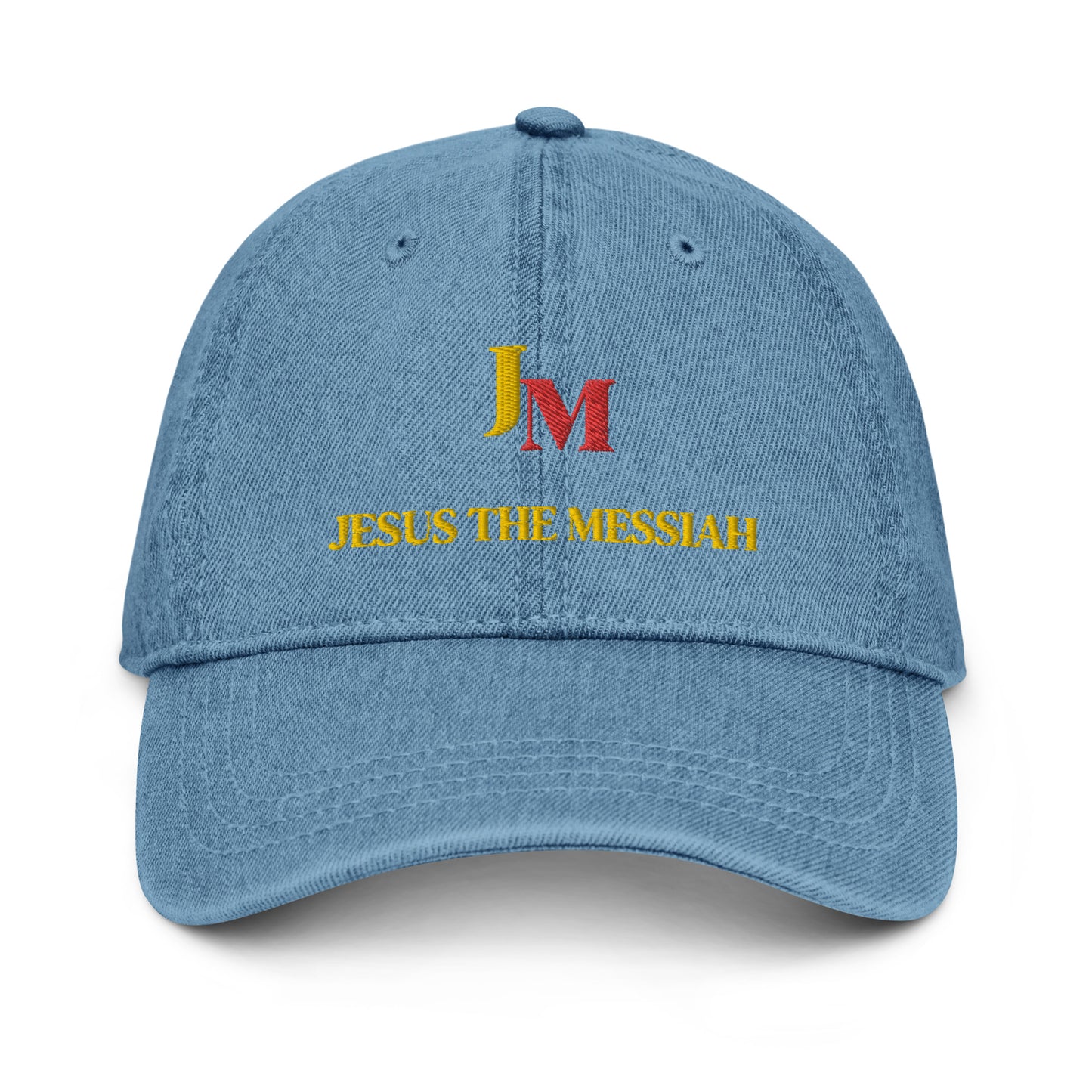 Unisex Denim Hat: JM - Jesus the Messiah" in Golden script