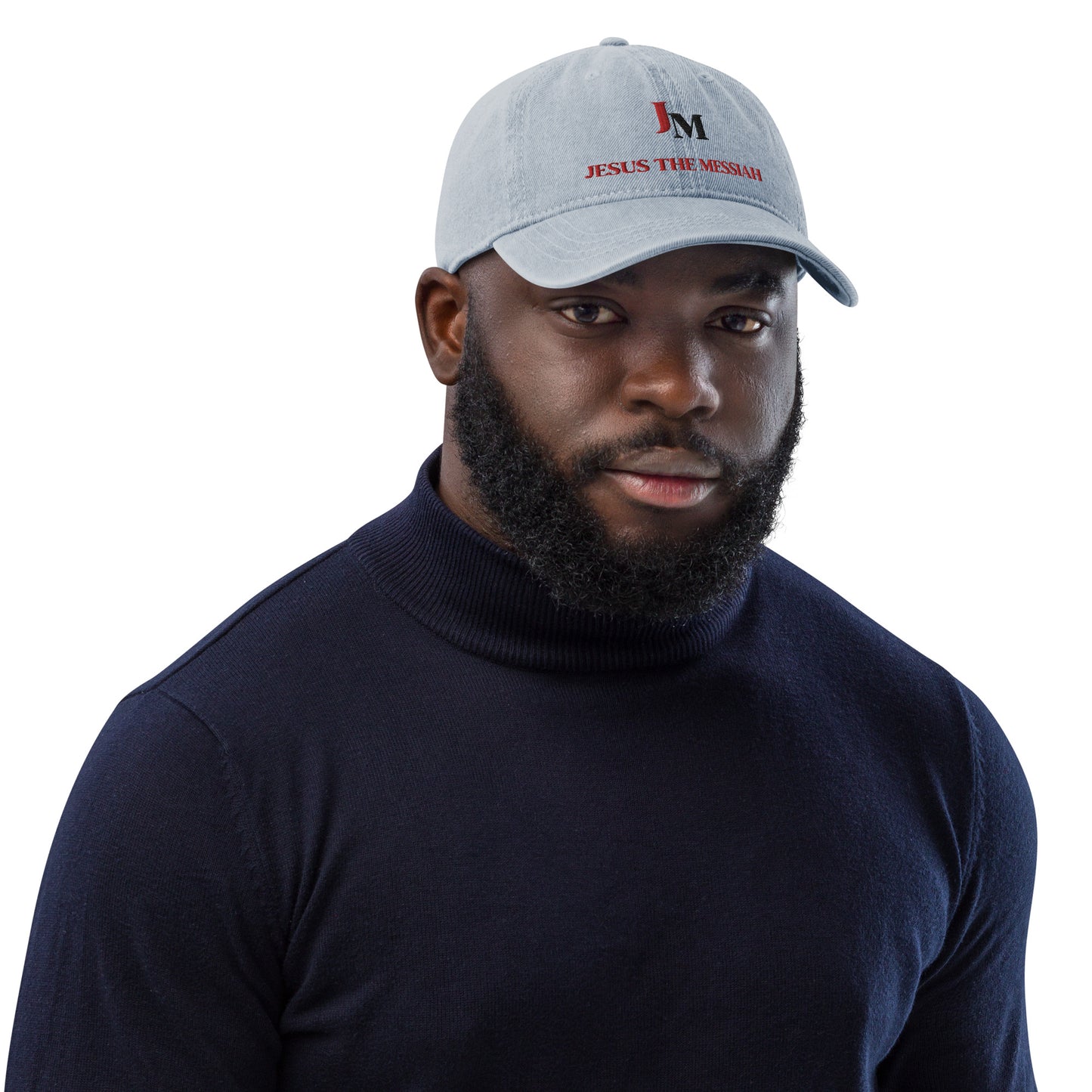 Unisex Denim Hat | JM - Jesus the Messiah in Red script