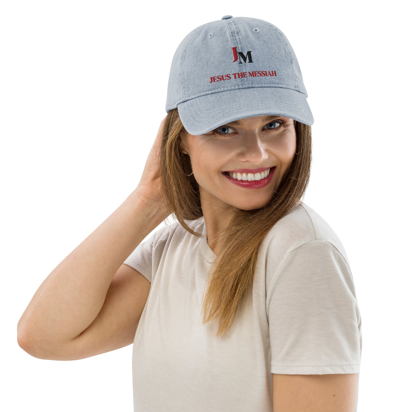 Unisex Denim Hat | JM - Jesus the Messiah in Red script