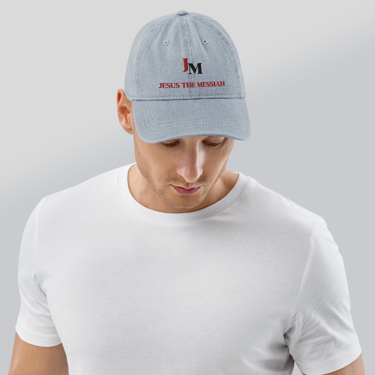 Unisex Denim Hat | JM - Jesus the Messiah in Red script