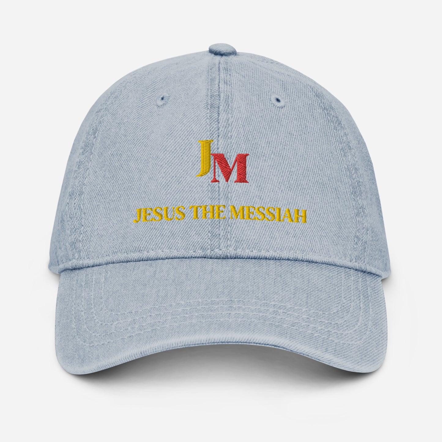 Unisex Denim Hat: JM - Jesus the Messiah" in Golden script