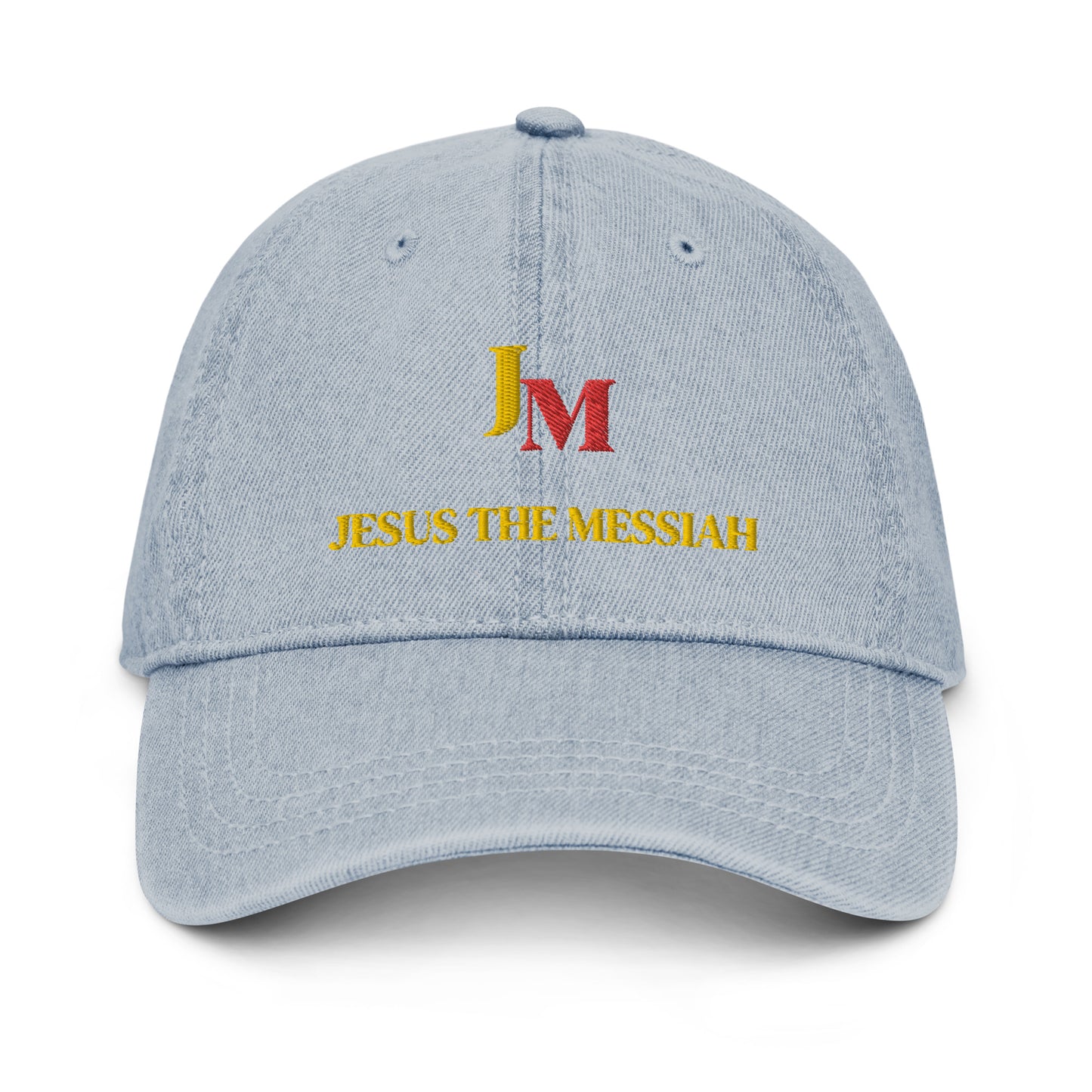 Unisex Denim Hat: JM - Jesus the Messiah" in Golden script