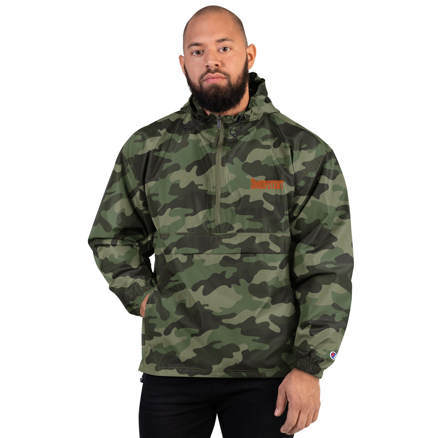 Embroidered Champion Packable Jacket UNISEX | Omnipotent in Orange script