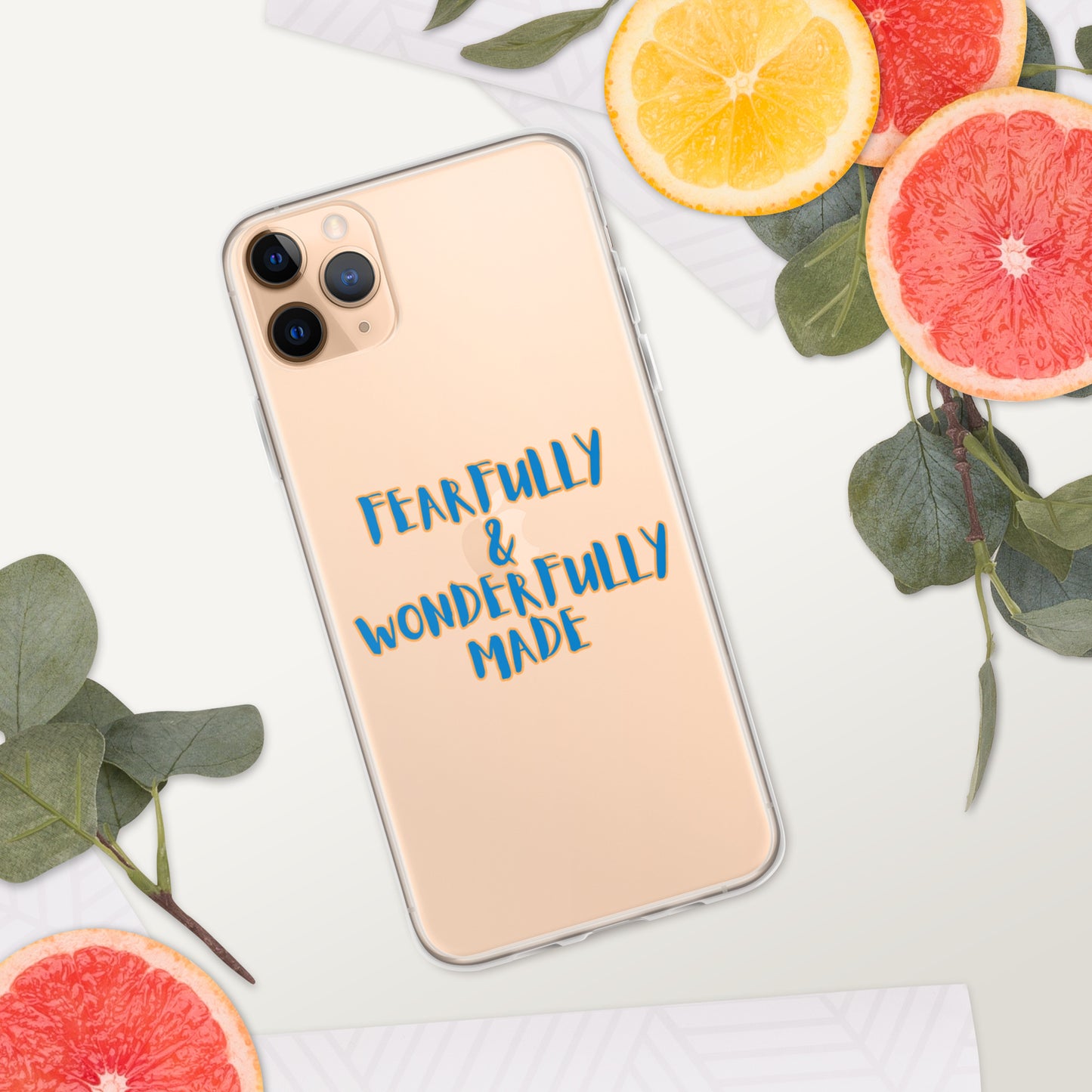 iPhone Case - "Fearfully & Wonderfully Made", blue/yellow outline