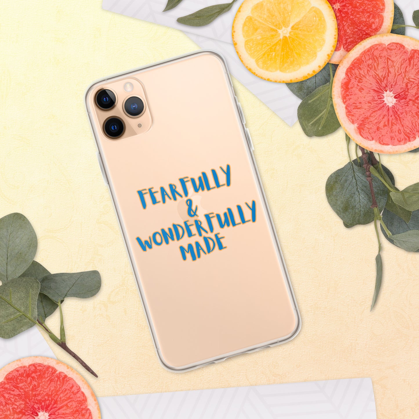 iPhone Case - "Fearfully & Wonderfully Made", blue/yellow outline