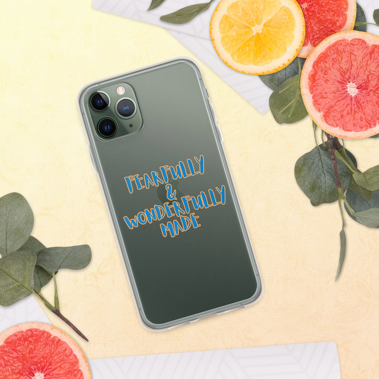 iPhone Case - "Fearfully & Wonderfully Made", blue/yellow outline