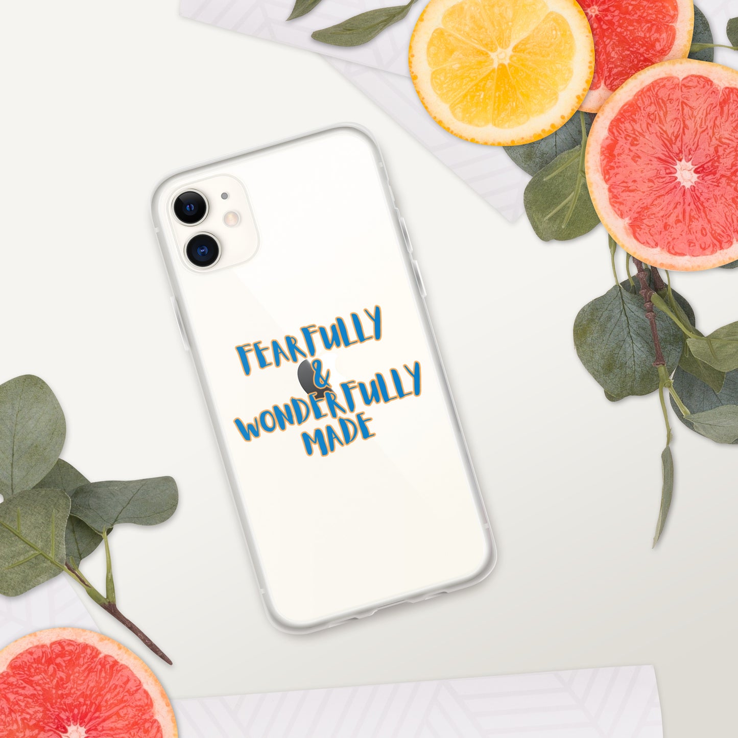 iPhone Case - "Fearfully & Wonderfully Made", blue/yellow outline