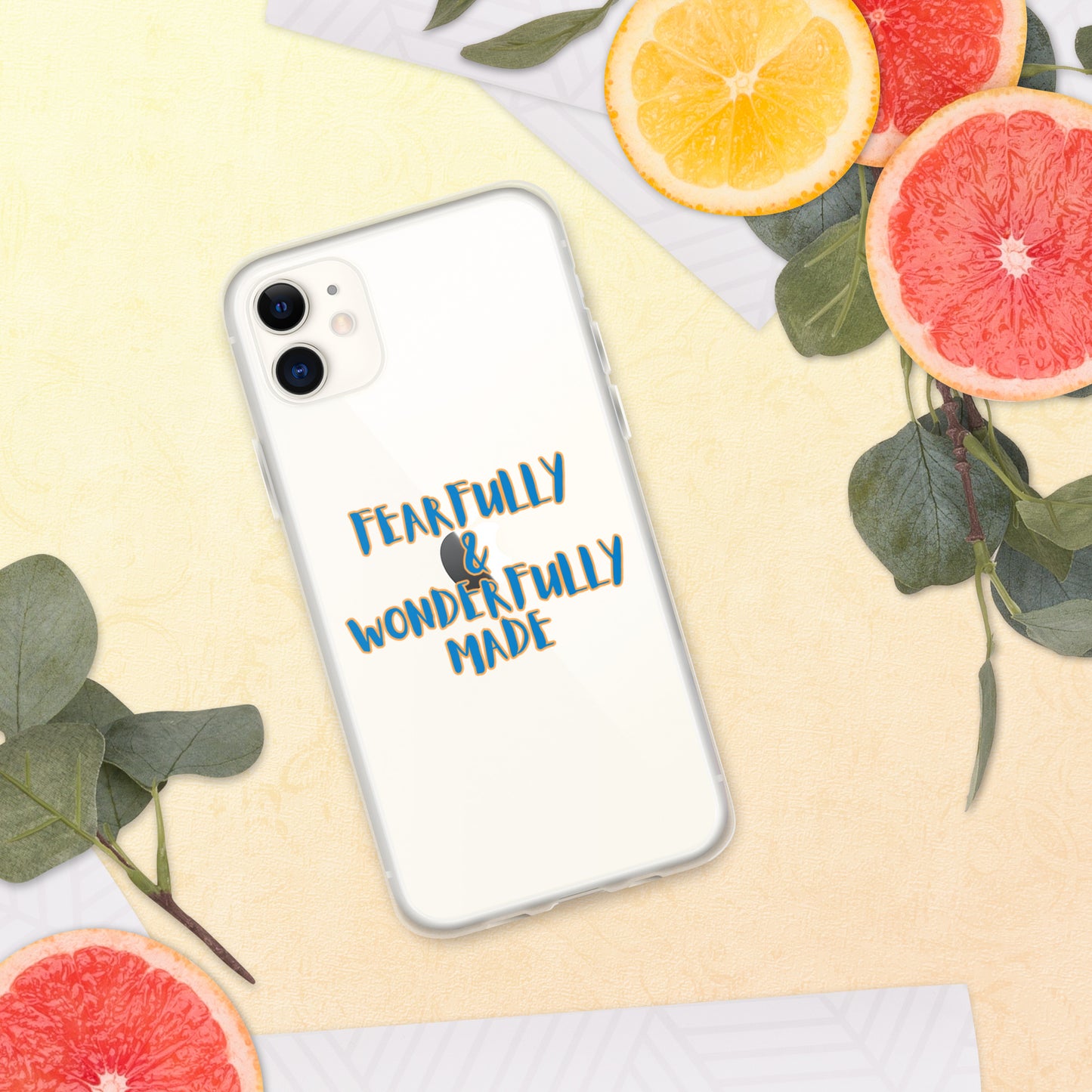 iPhone Case - "Fearfully & Wonderfully Made", blue/yellow outline