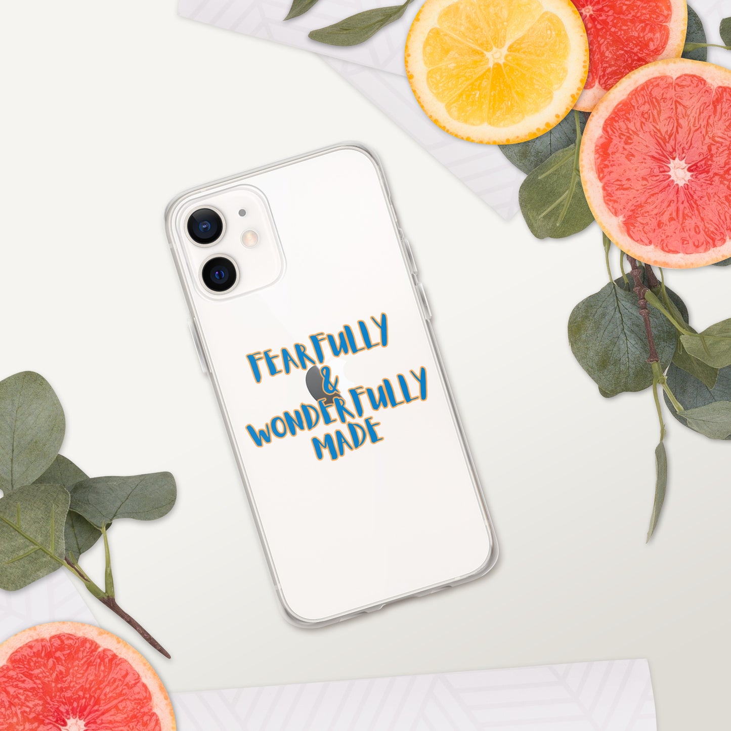 iPhone Case - "Fearfully & Wonderfully Made", blue/yellow outline