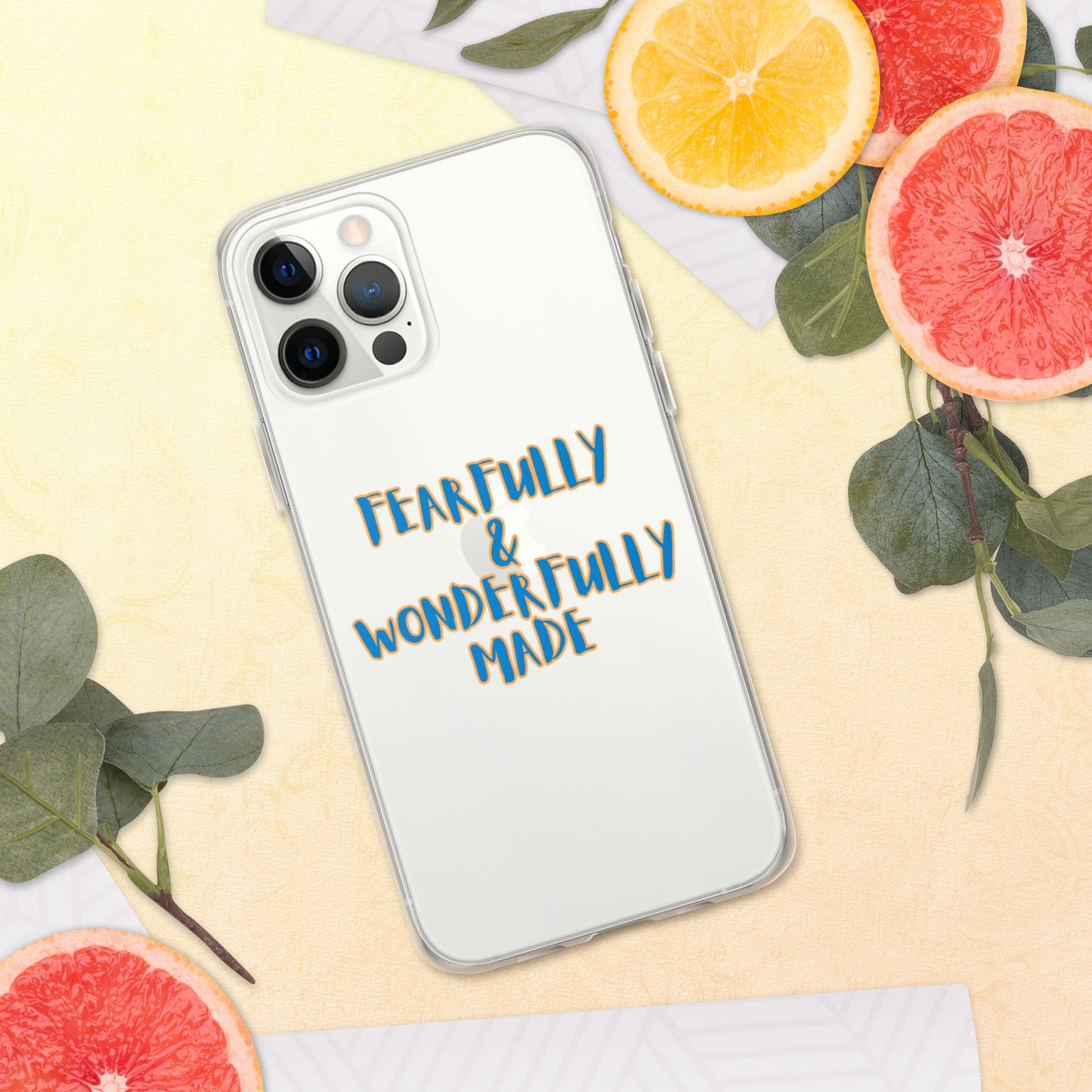 iPhone Case - "Fearfully & Wonderfully Made", blue/yellow outline