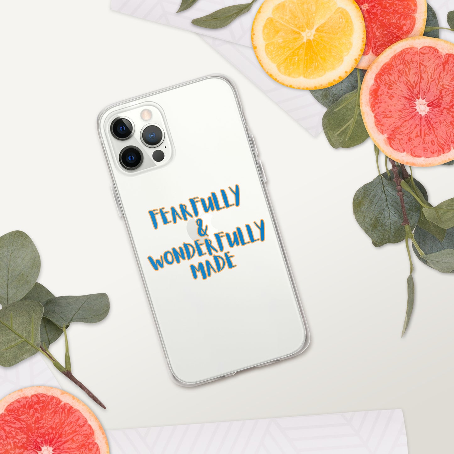 iPhone Case - "Fearfully & Wonderfully Made", blue/yellow outline