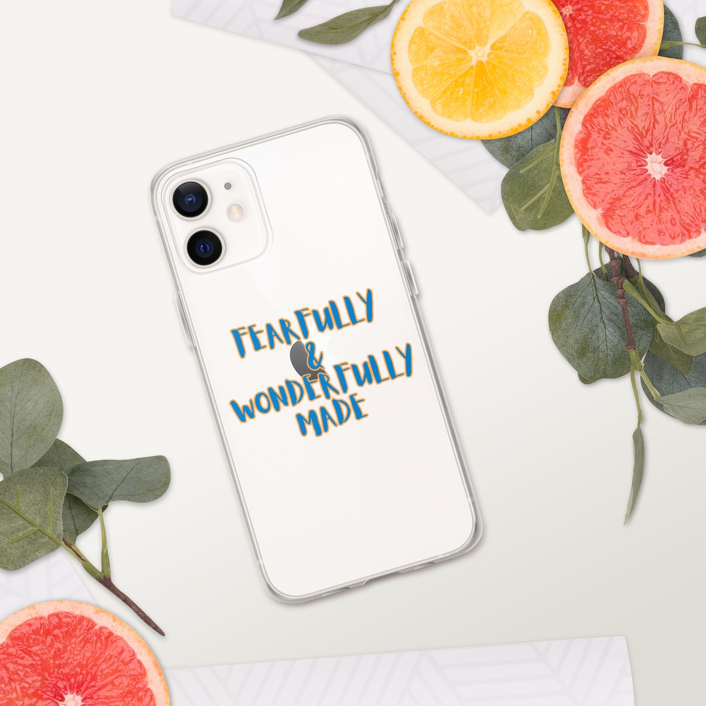 iPhone Case - "Fearfully & Wonderfully Made", blue/yellow outline