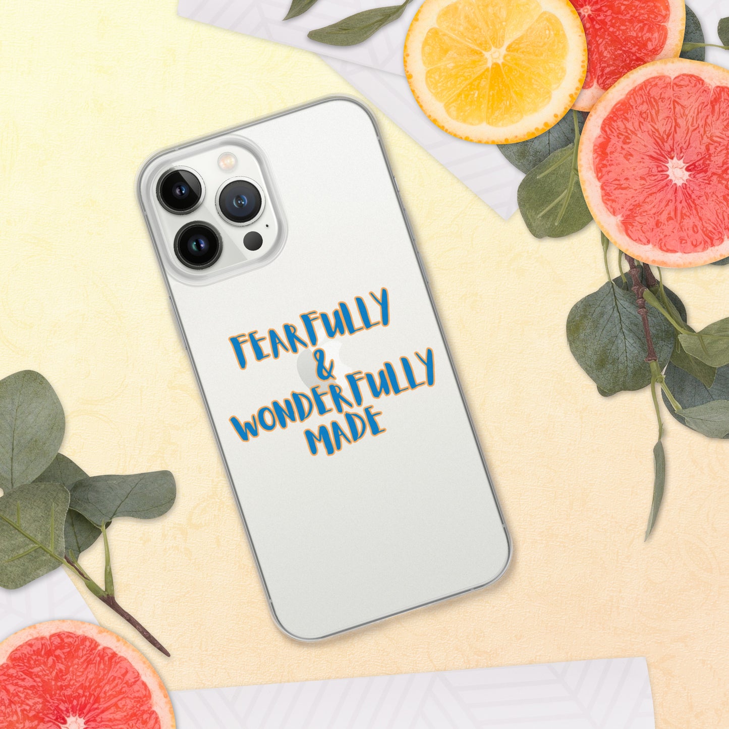 iPhone Case - "Fearfully & Wonderfully Made", blue/yellow outline