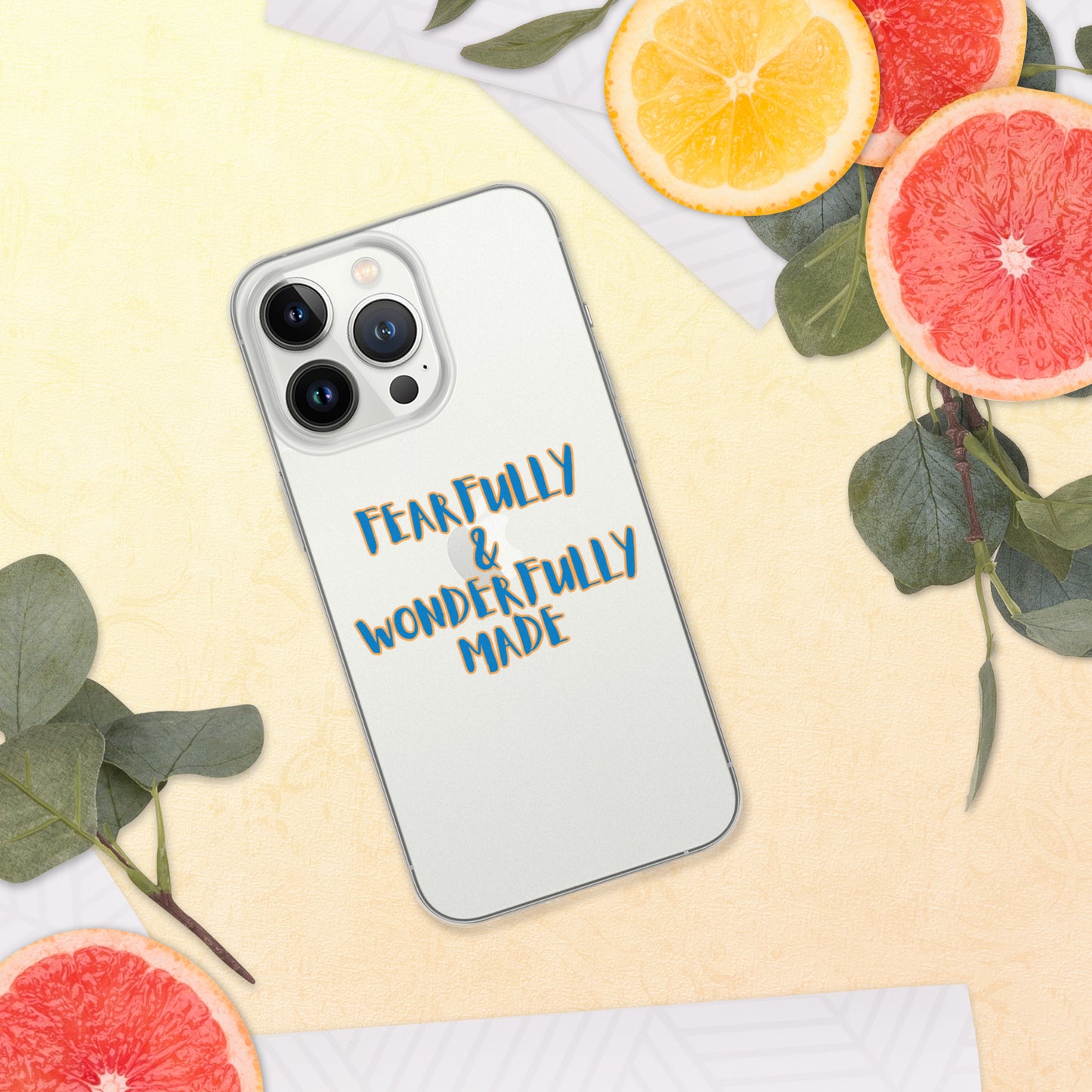 iPhone Case - "Fearfully & Wonderfully Made", blue/yellow outline