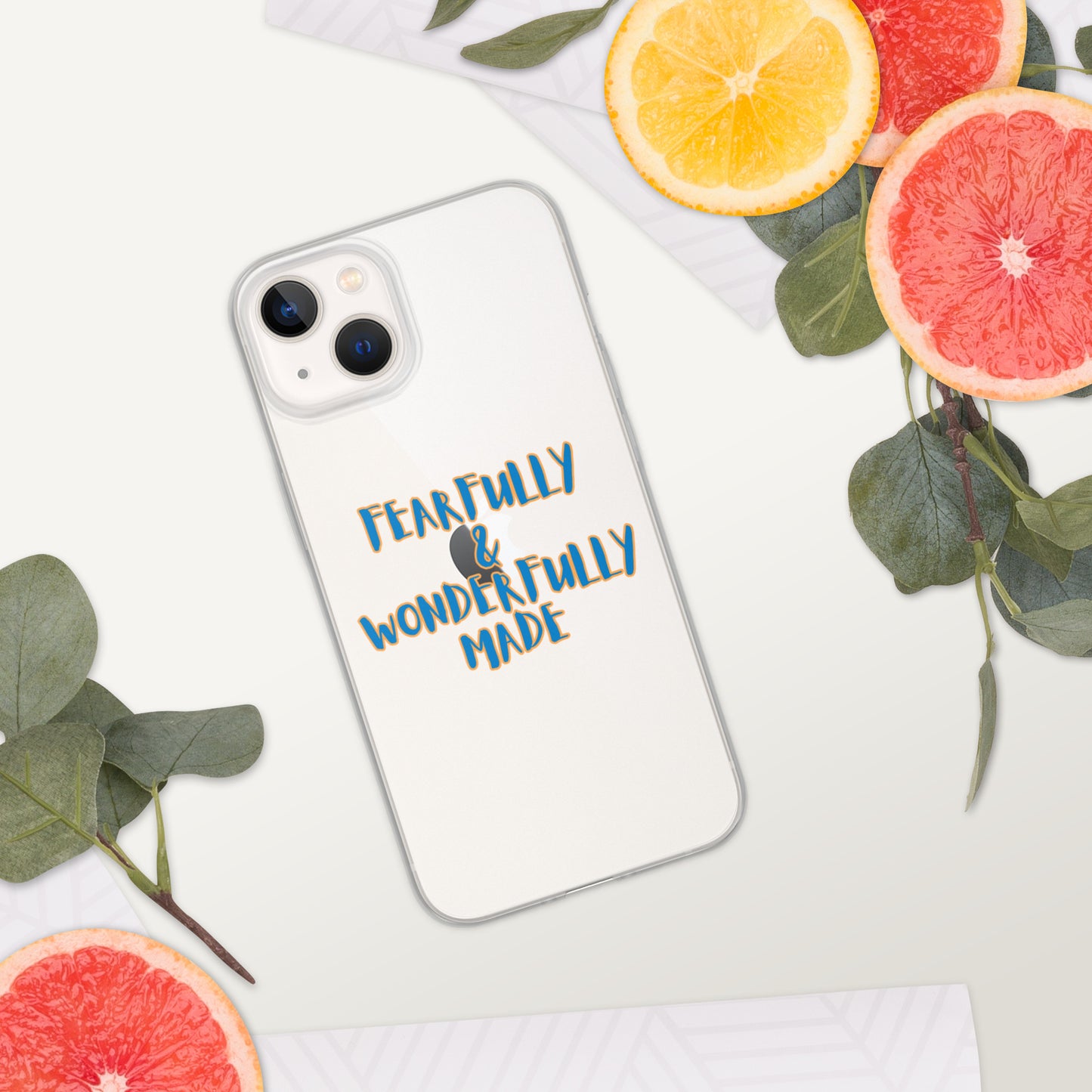 iPhone Case - "Fearfully & Wonderfully Made", blue/yellow outline