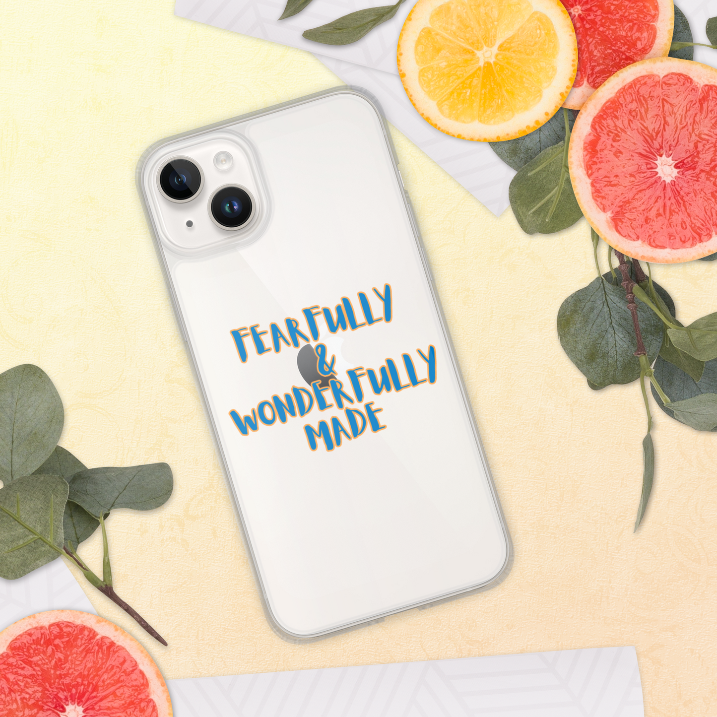 iPhone Case - "Fearfully & Wonderfully Made", blue/yellow outline