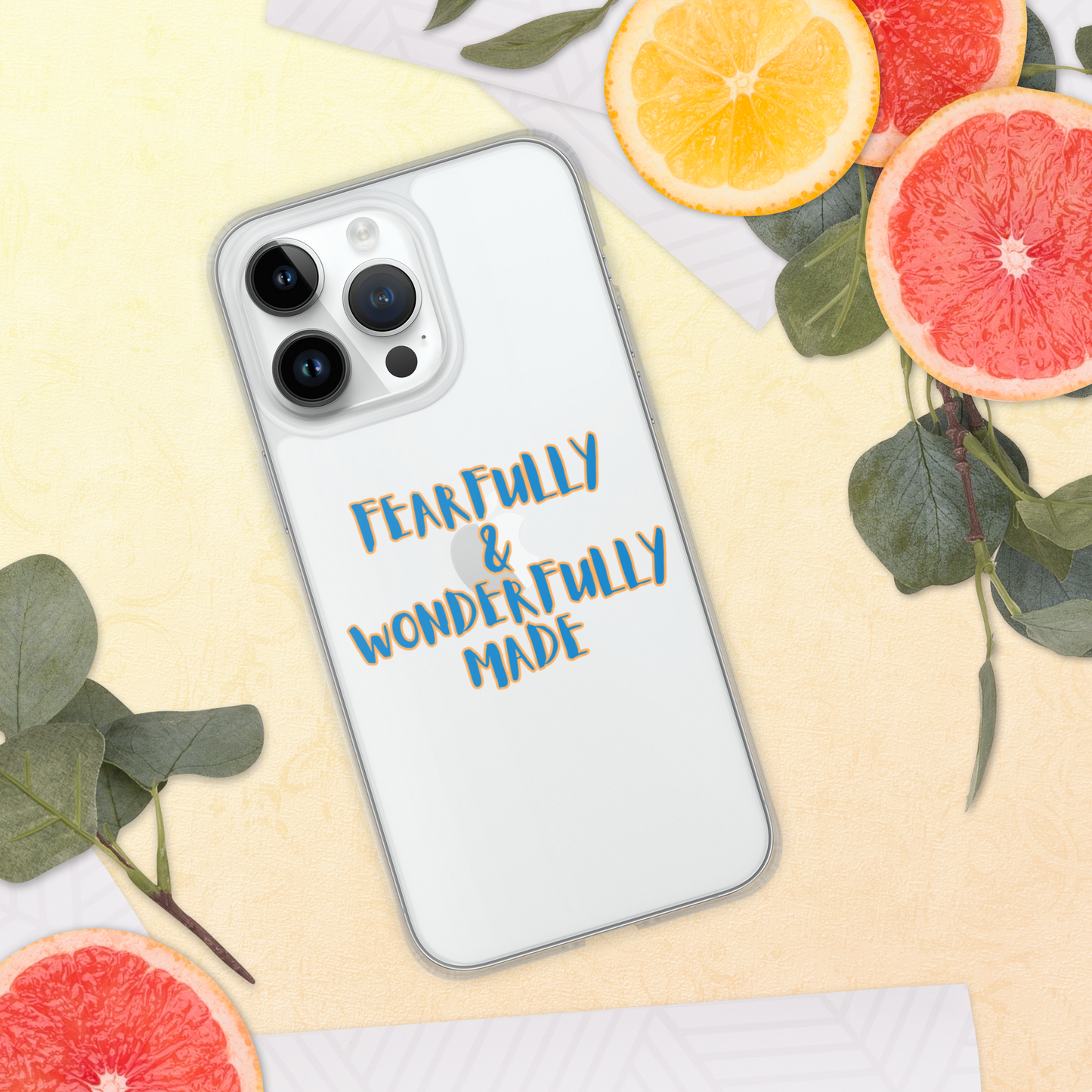 iPhone Case - "Fearfully & Wonderfully Made", blue/yellow outline