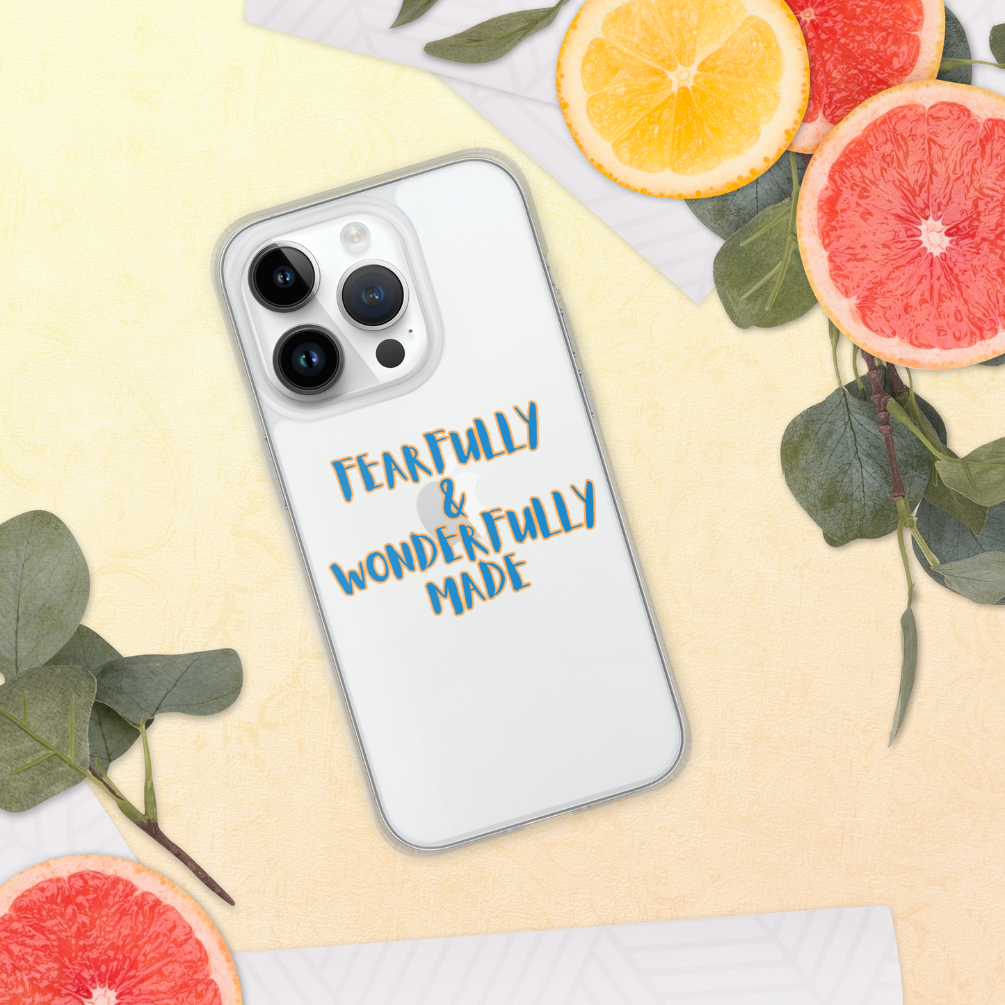 iPhone Case - "Fearfully & Wonderfully Made", blue/yellow outline