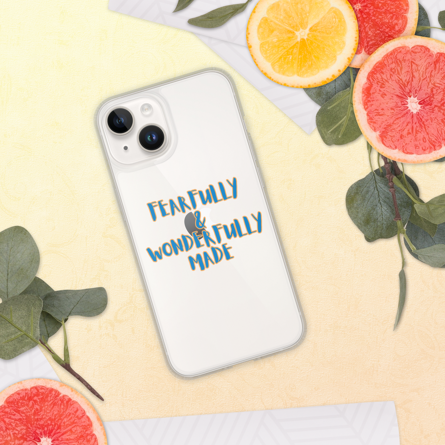 iPhone Case - "Fearfully & Wonderfully Made", blue/yellow outline