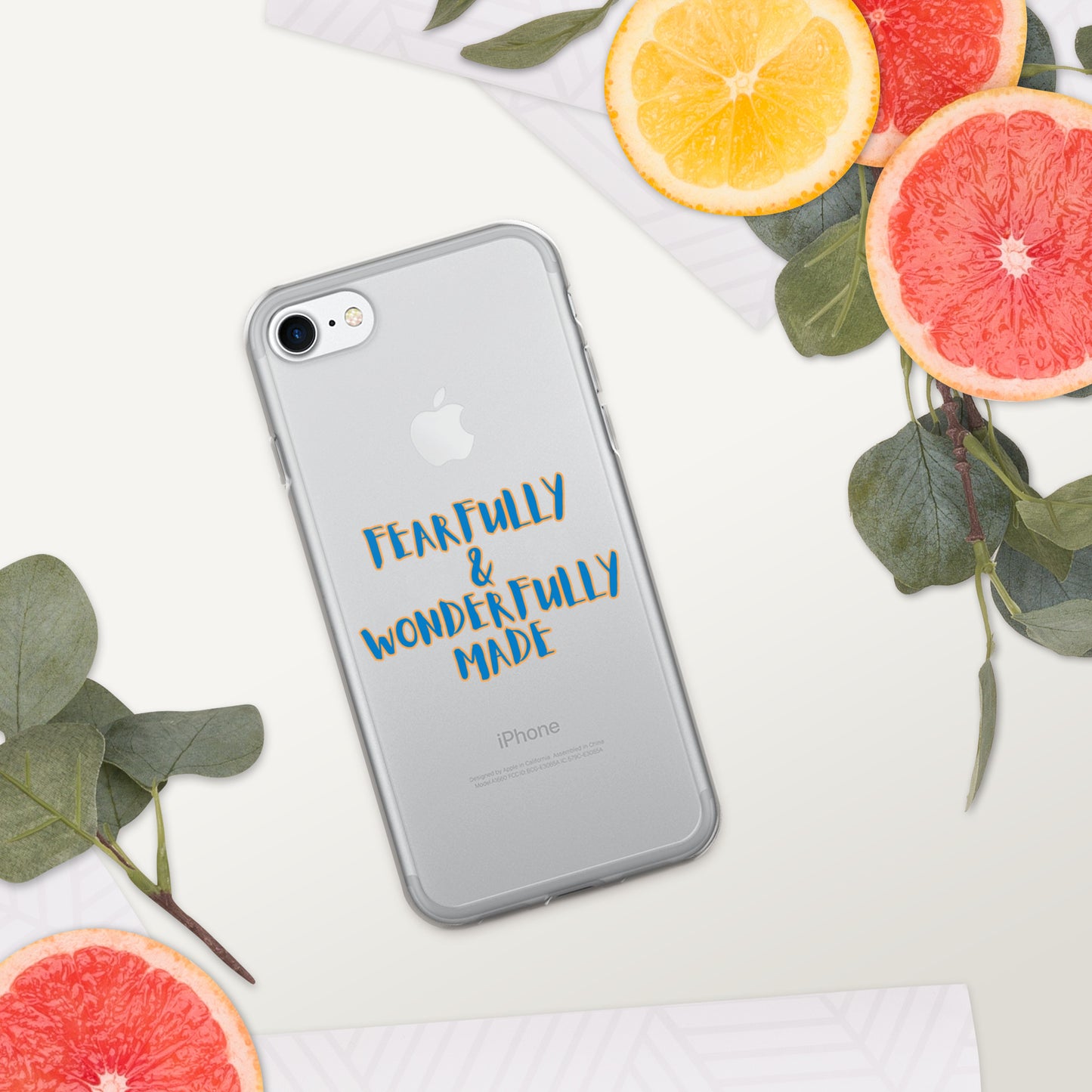 iPhone Case - "Fearfully & Wonderfully Made", blue/yellow outline