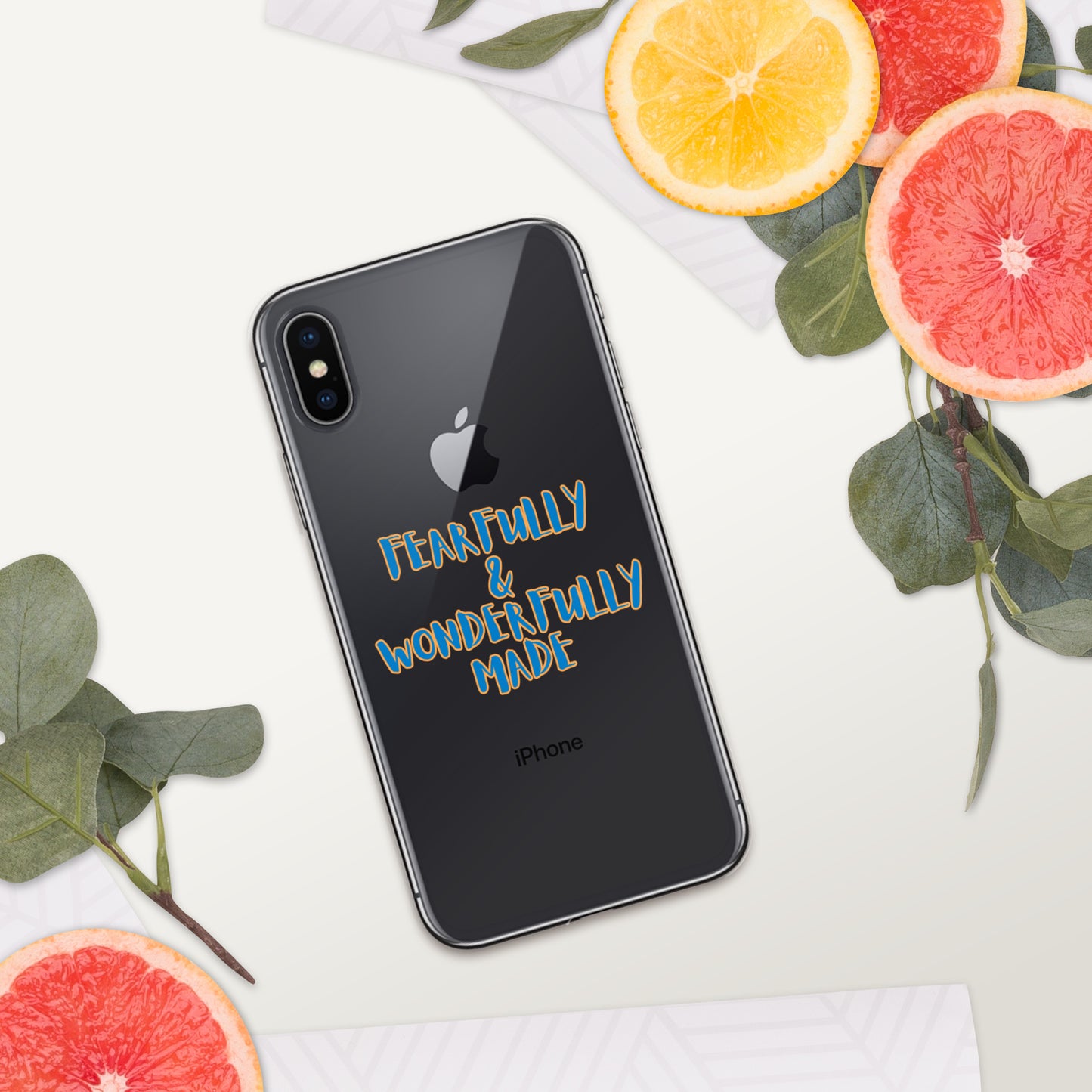 iPhone Case - "Fearfully & Wonderfully Made", blue/yellow outline