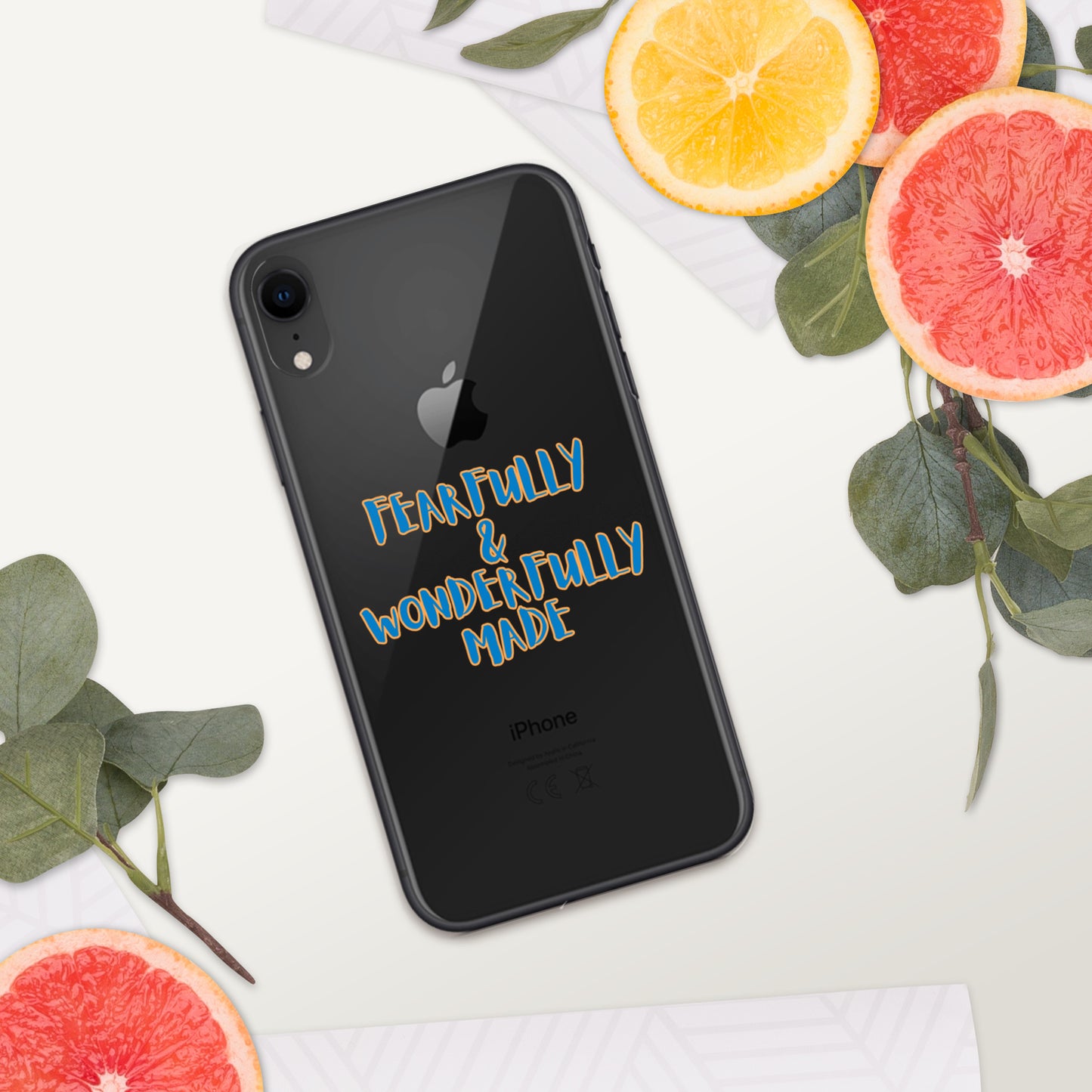 iPhone Case - "Fearfully & Wonderfully Made", blue/yellow outline