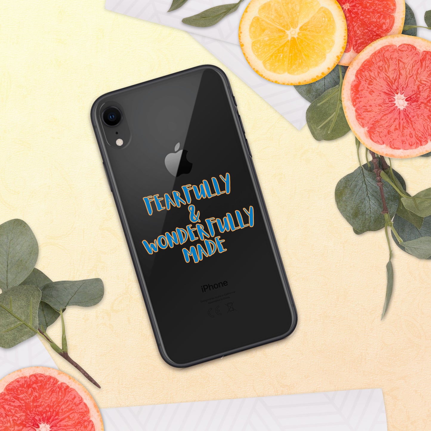 iPhone Case - "Fearfully & Wonderfully Made", blue/yellow outline