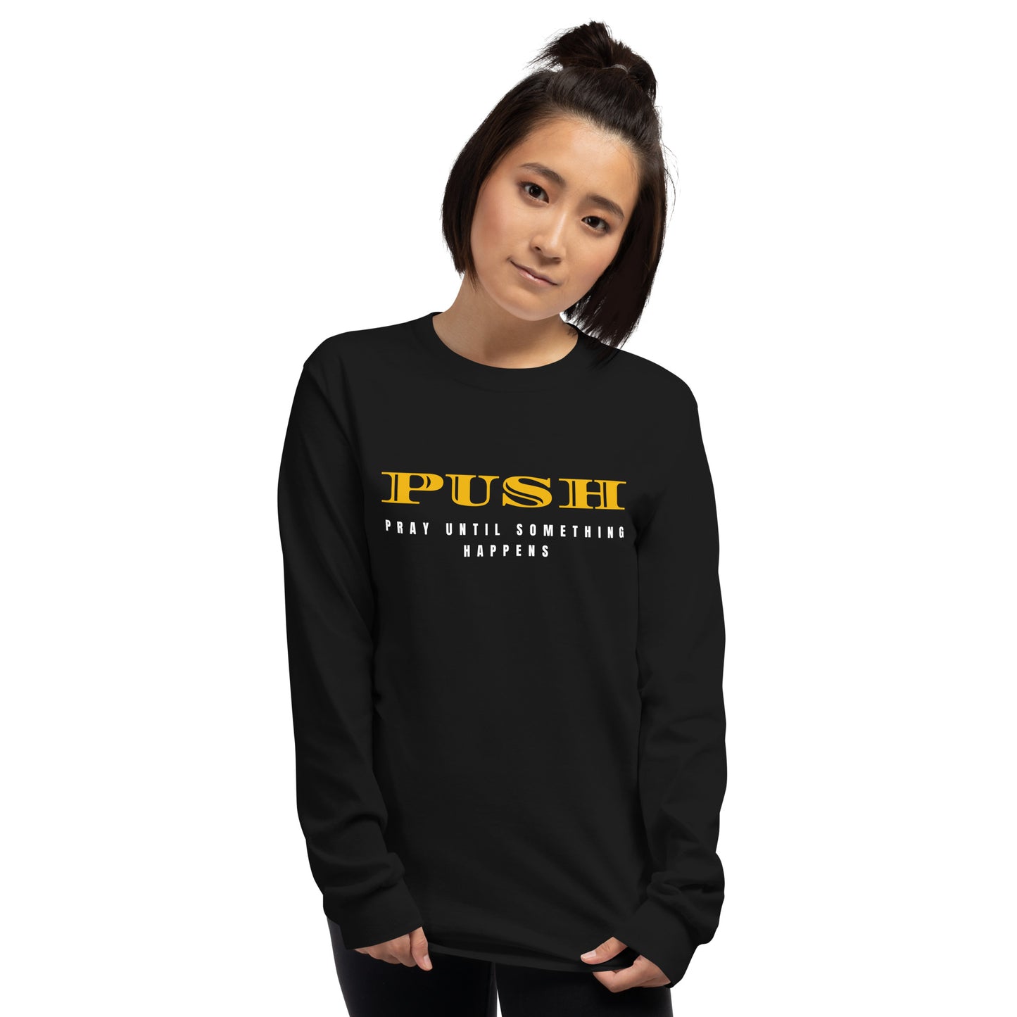 Unisex Sweatshirt "PUSH-Pray Until Something Happens" in Gold script