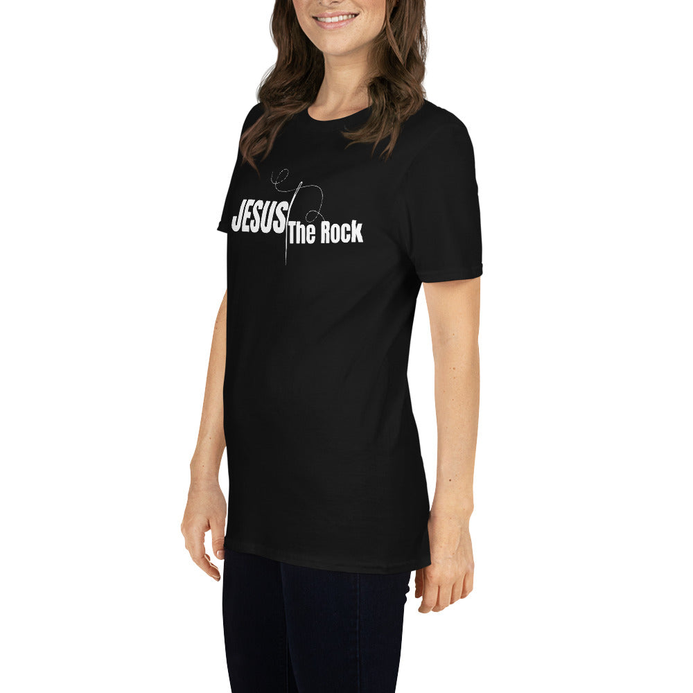 Short-Sleeve Women Tshirt | Jesus the Rock in white script