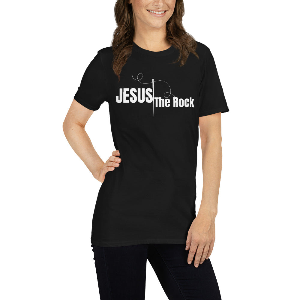 Short-Sleeve Women Tshirt | Jesus the Rock in white script