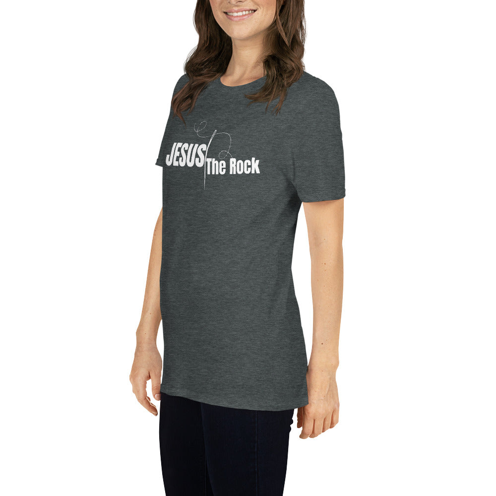 Short-Sleeve Women Tshirt | Jesus the Rock in white script