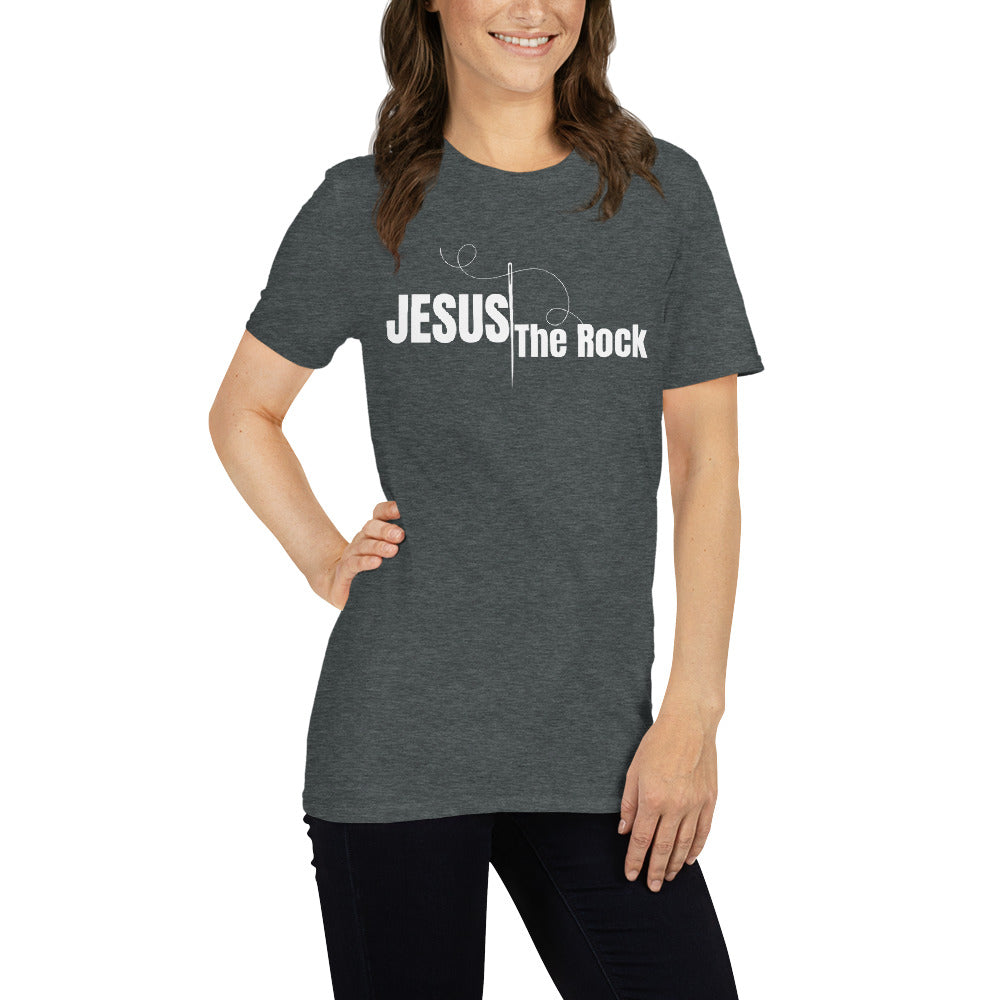 Short-Sleeve Women Tshirt | Jesus the Rock in white script