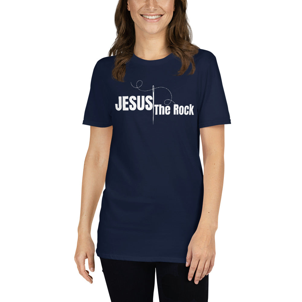 Short-Sleeve Women Tshirt | Jesus the Rock in white script