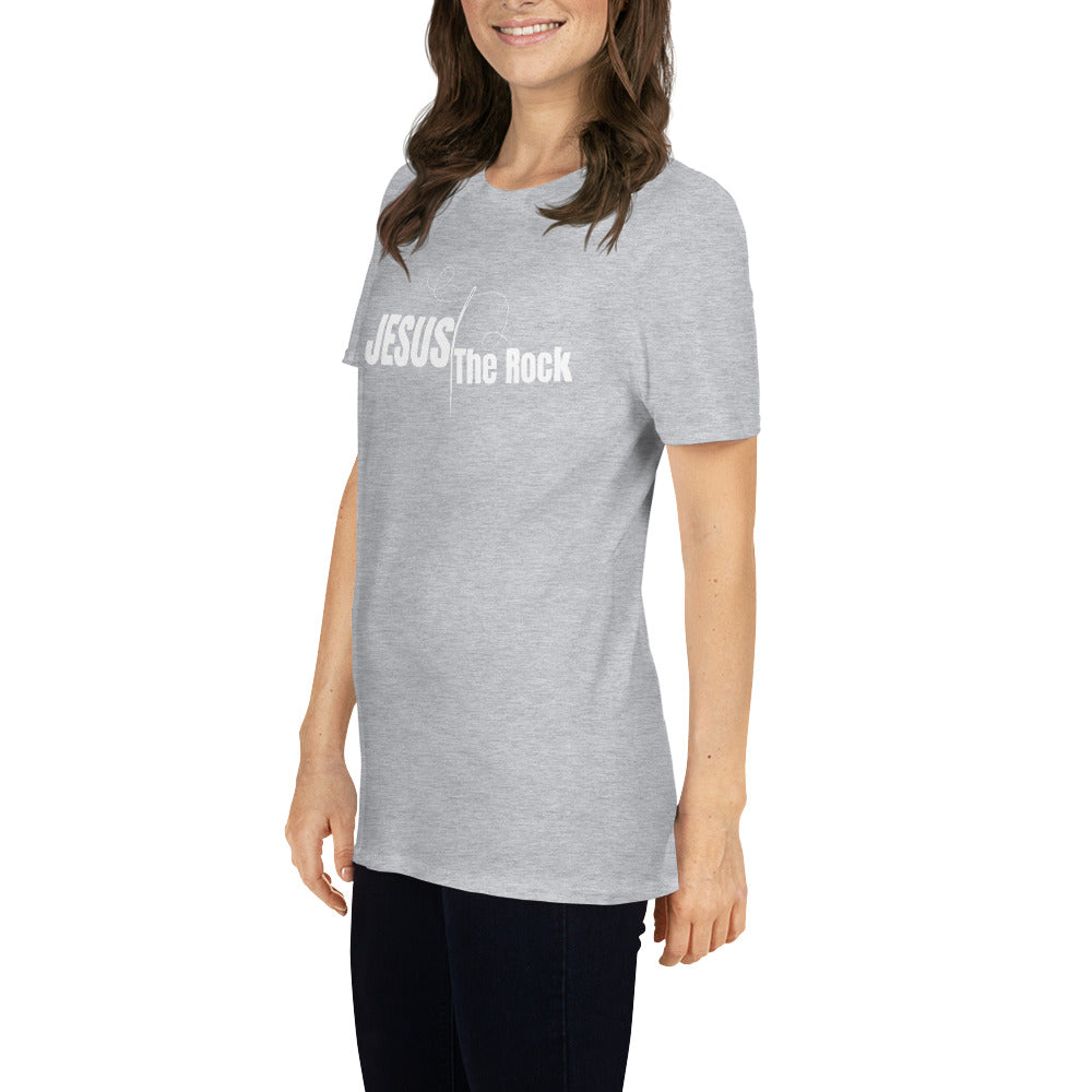 Short-Sleeve Women Tshirt | Jesus the Rock in white script