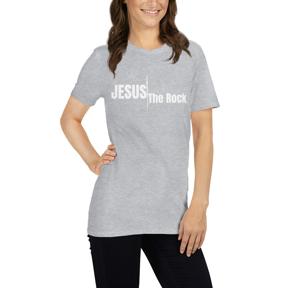 Short-Sleeve Women Tshirt | Jesus the Rock in white script