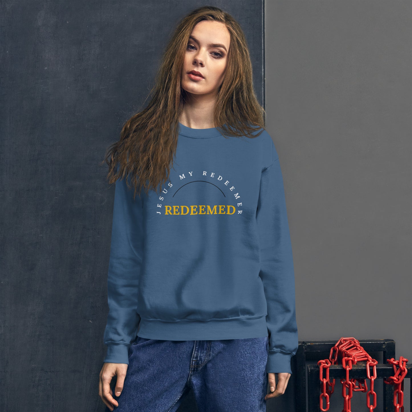 Unisex Sweatshirt Class Fit: "Redeemed" in Golden script