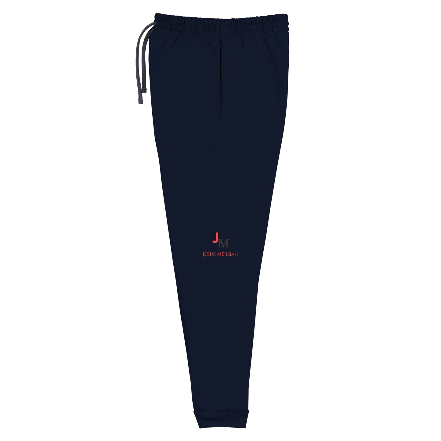 Unisex Joggers: "JM - Jesus Messiah", in Red-Blue script