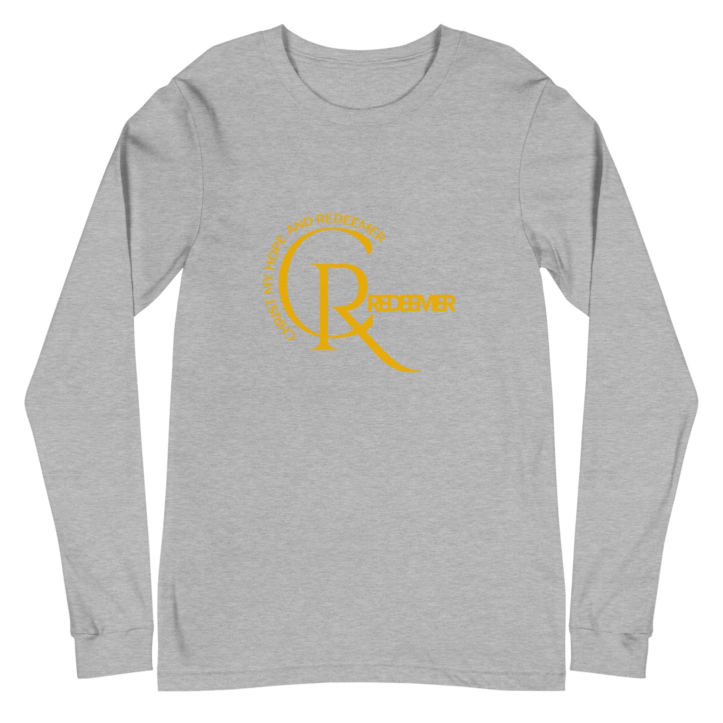 Unisex Long Sleeve Tee: "CR- Christ Redeemer" in Golden script