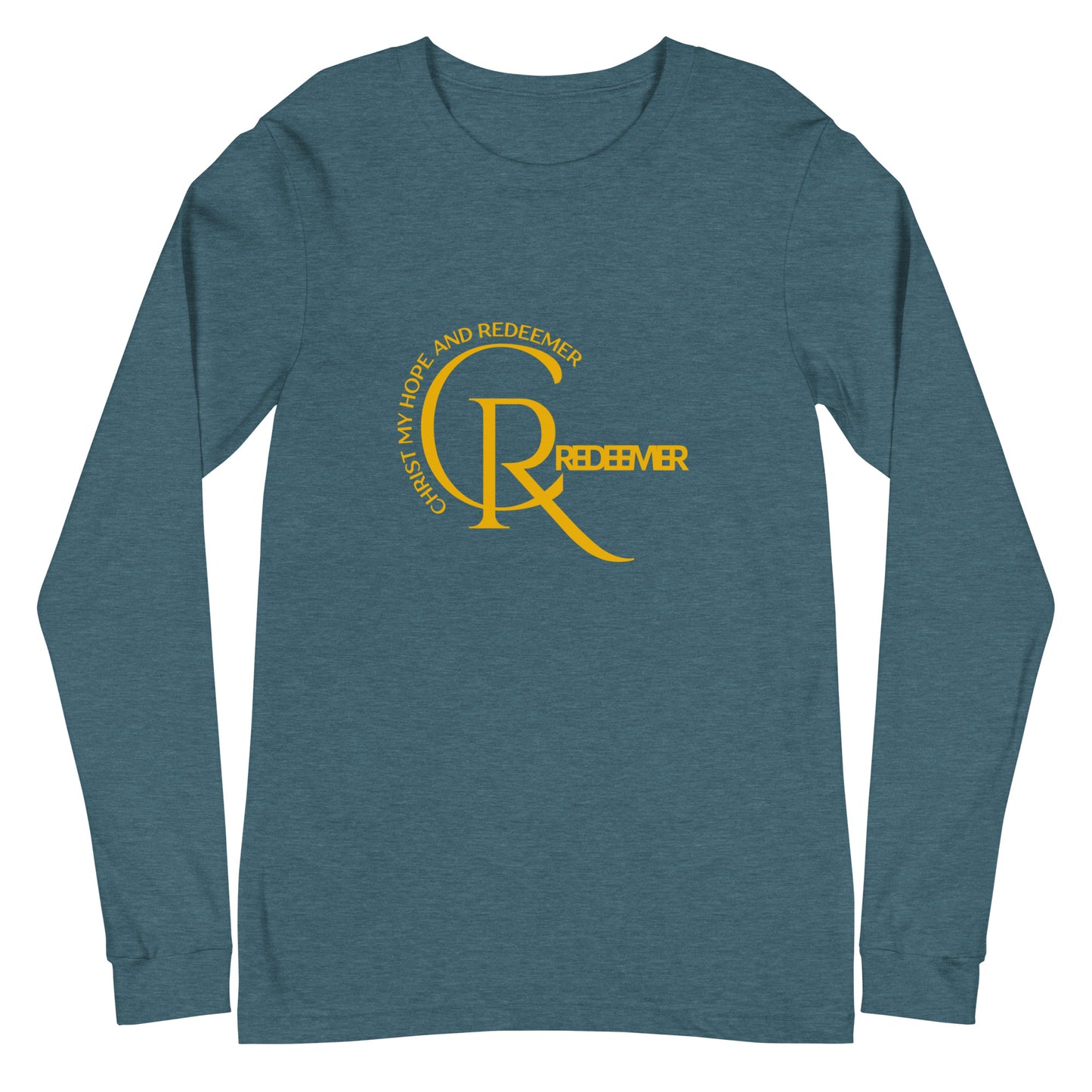 Unisex Long Sleeve Tee: "CR- Christ Redeemer" in Golden script