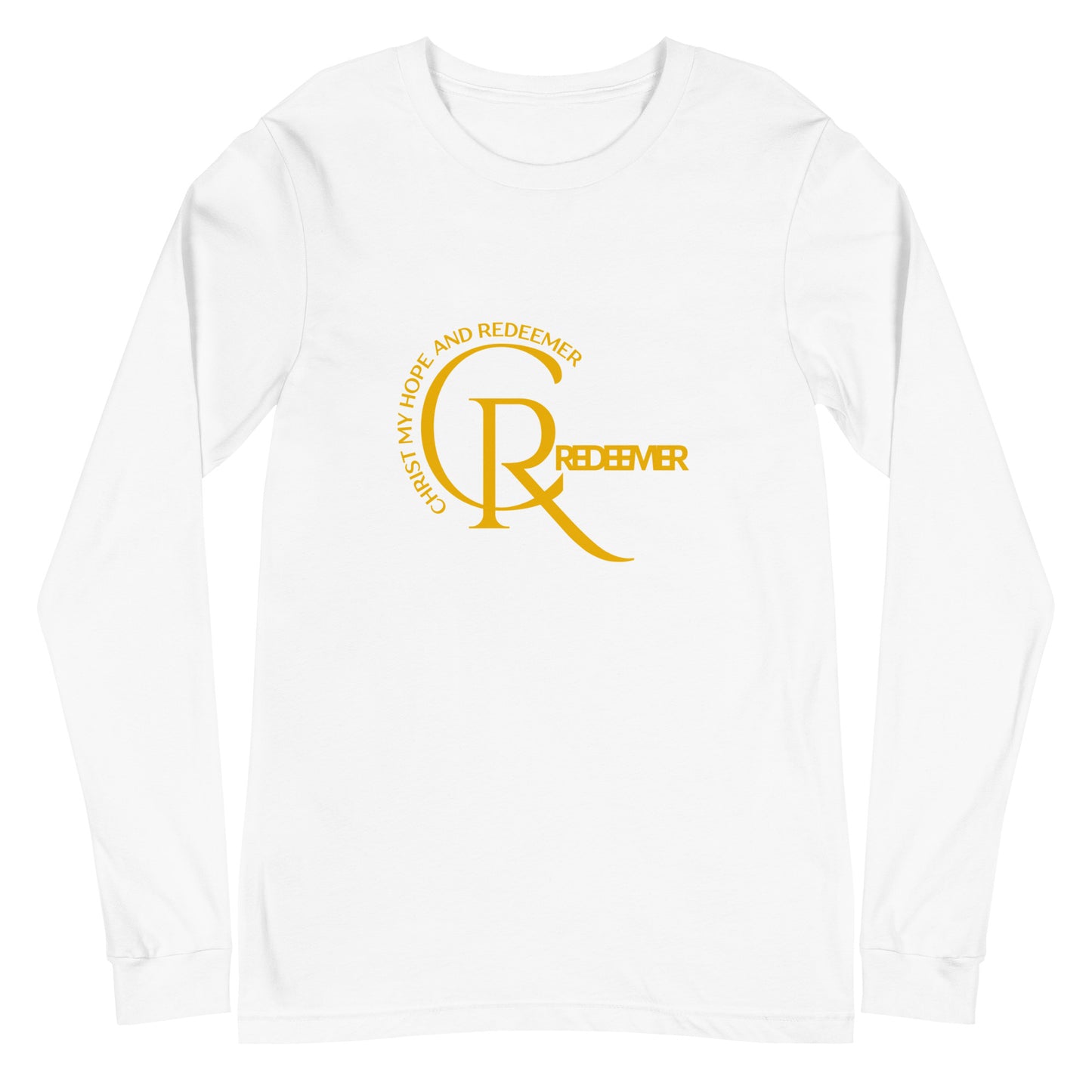 Unisex Long Sleeve Tee: "CR- Christ Redeemer" in Golden script