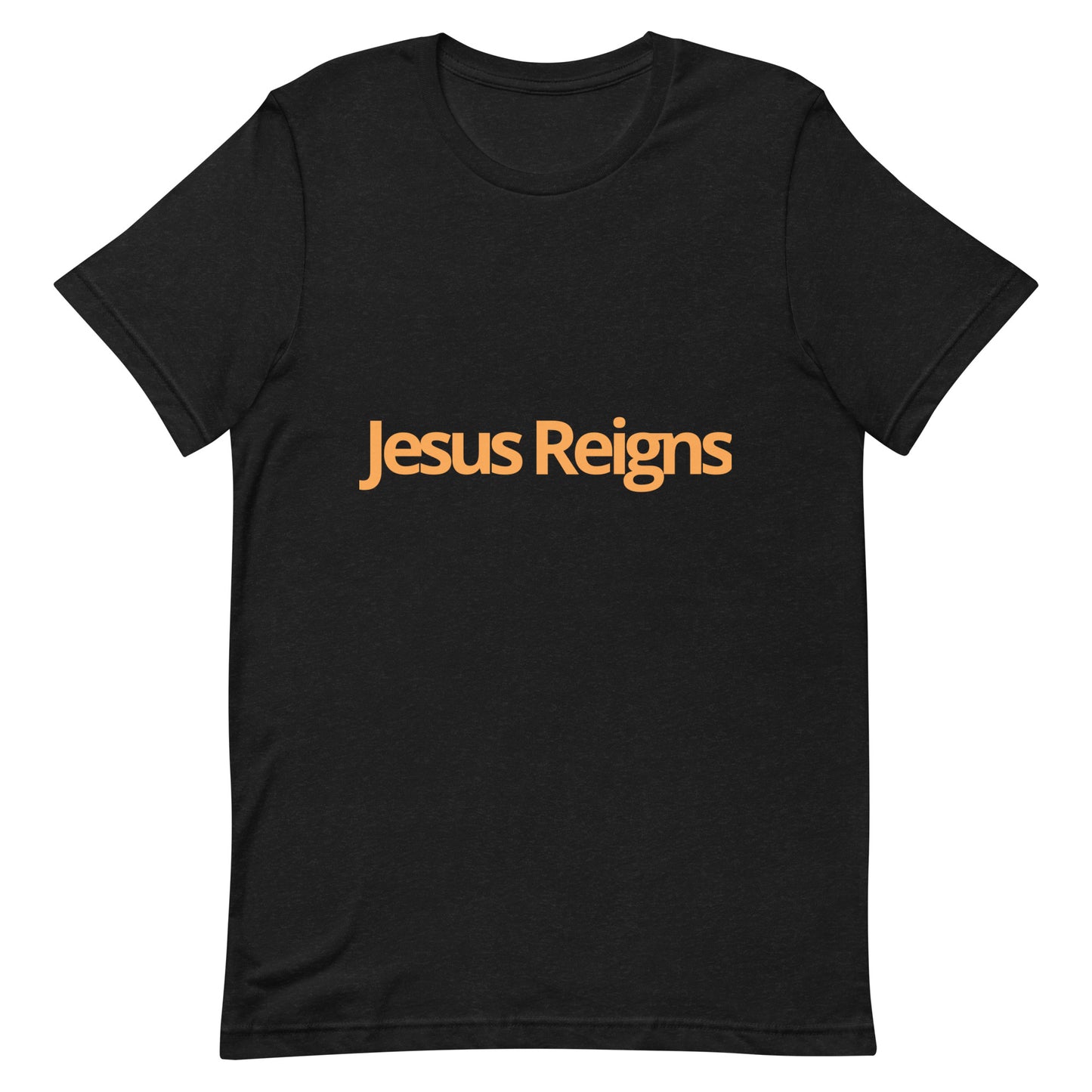 Unisex Soft and Flattering T-shirt : "Jesus Reigns" in blended Yellow and Gold print