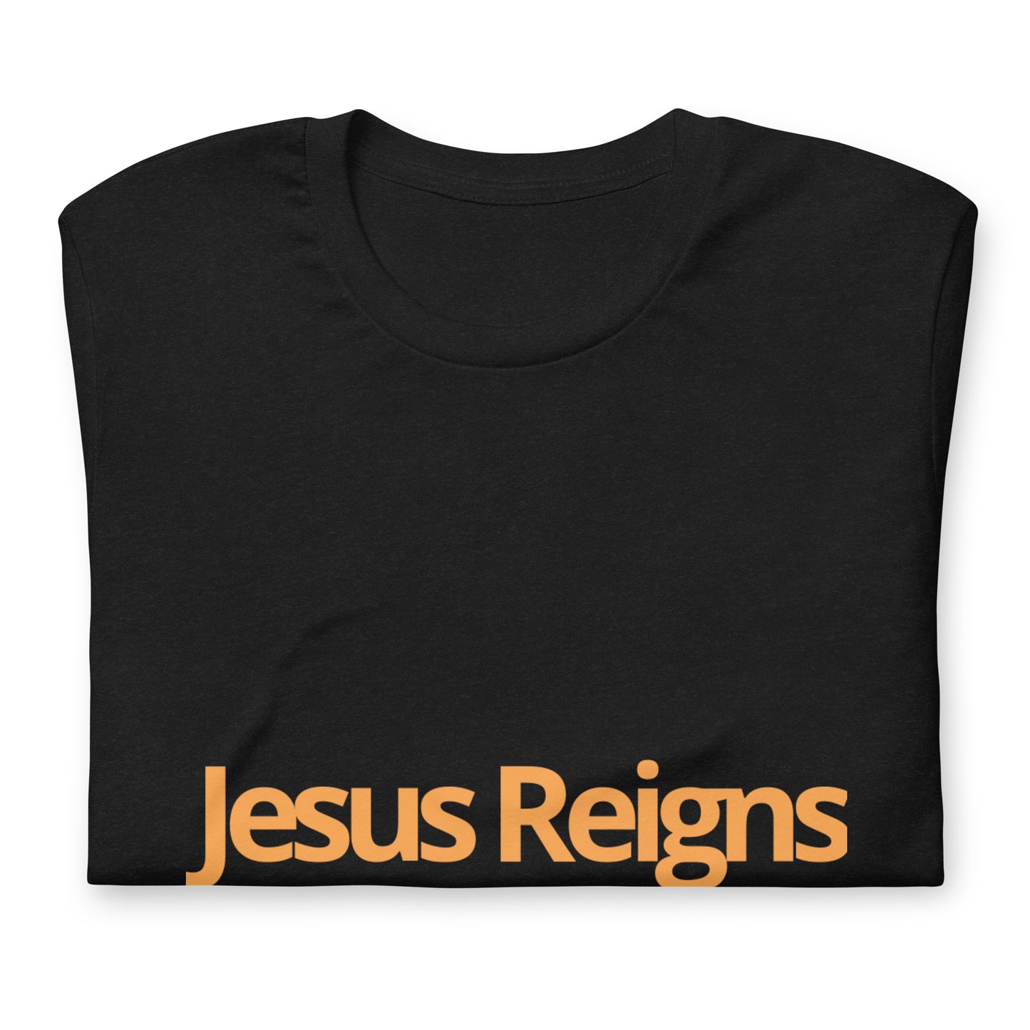 Unisex Soft and Flattering T-shirt : "Jesus Reigns" in blended Yellow and Gold print