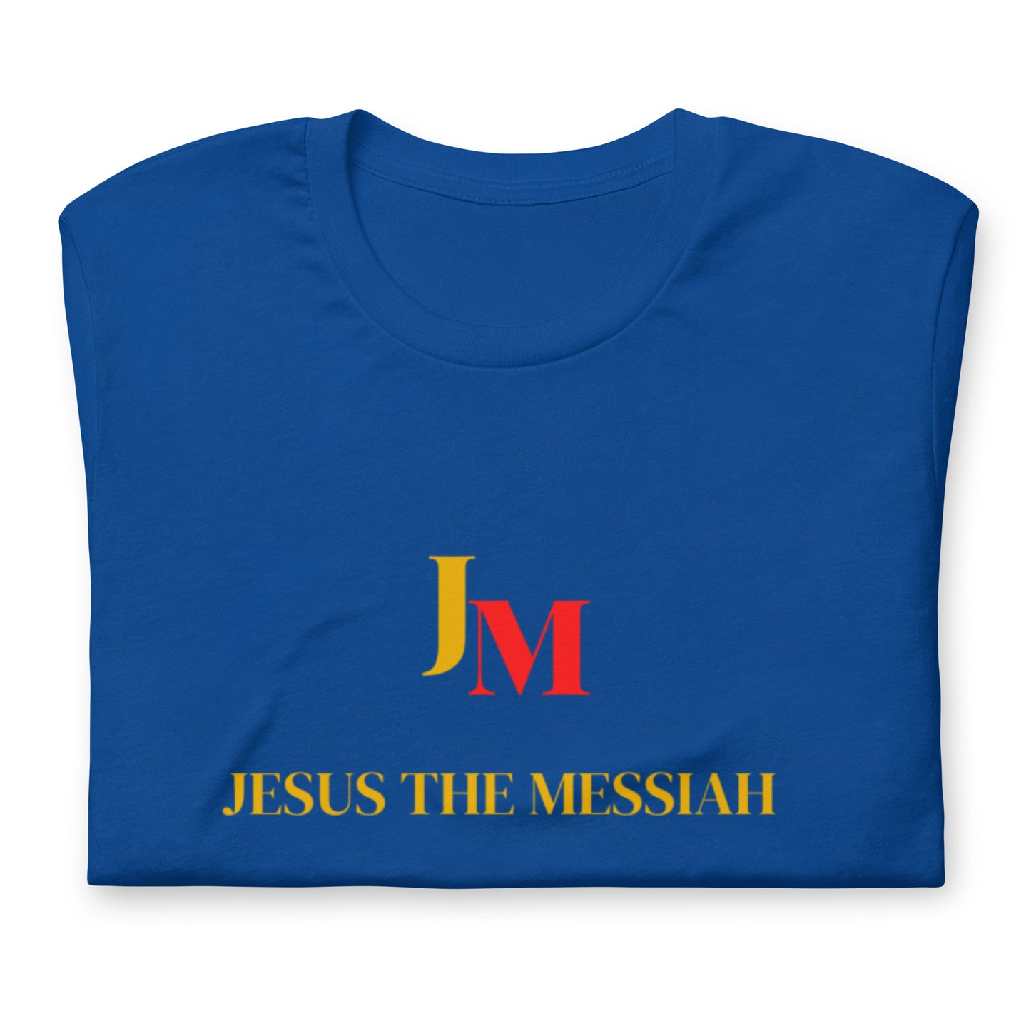 Unisex T-shirt Pre-shrunk "JM- Jesus Messiah" in Gold Red print