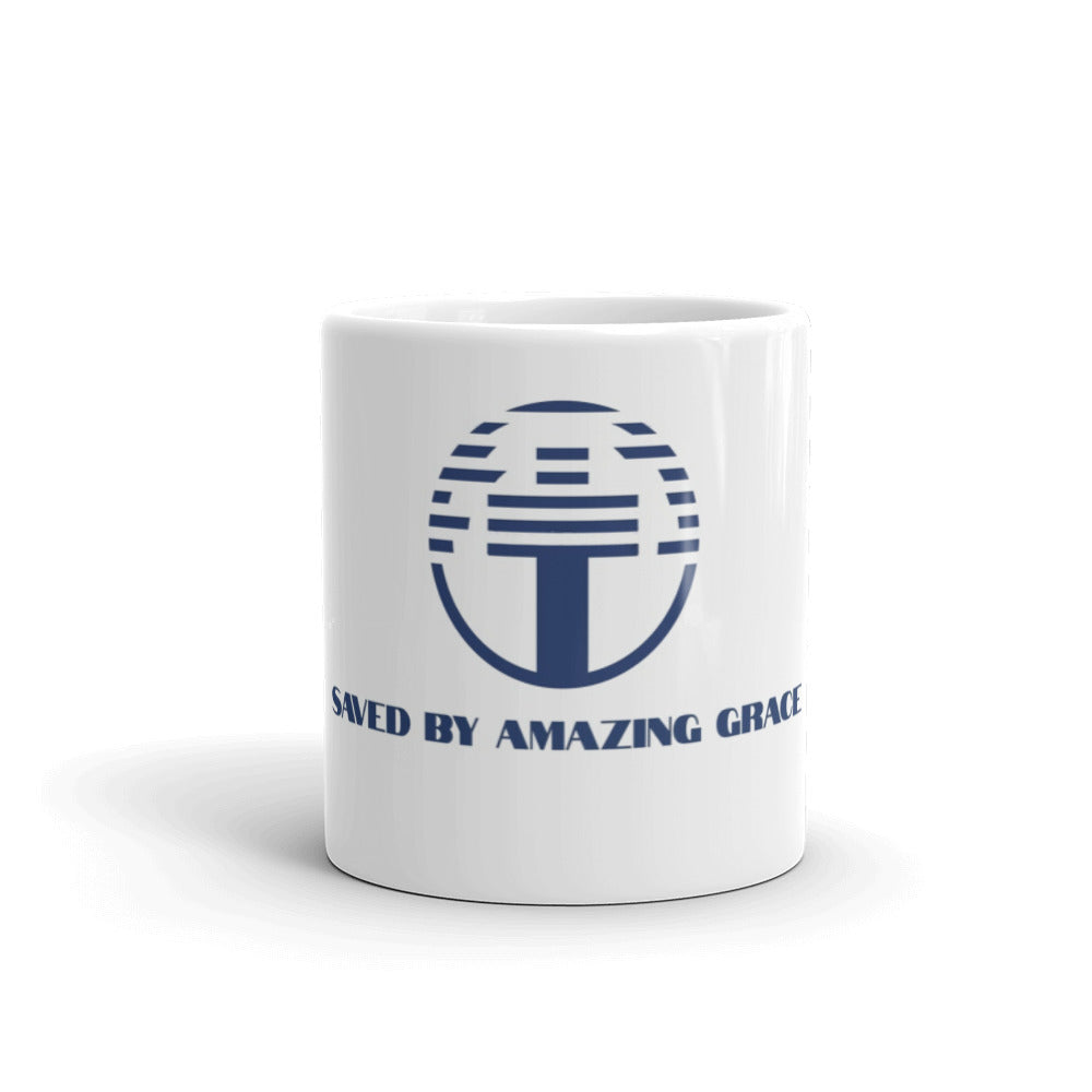 White Glossy Mug - "Saved By Amazing Grace"