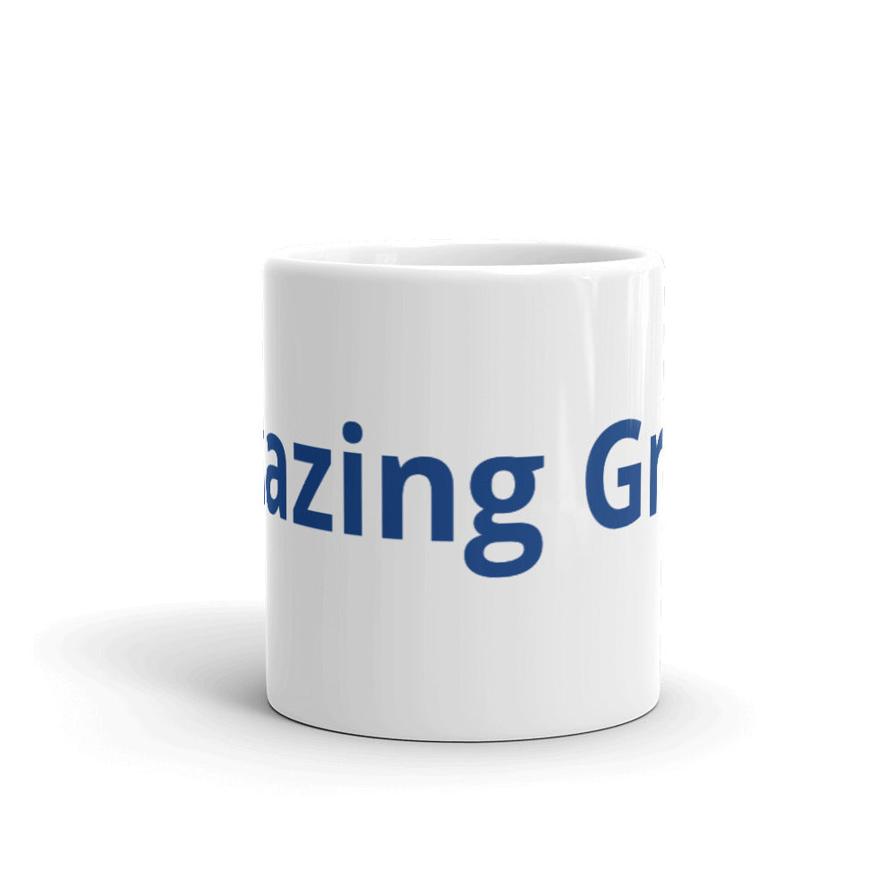 White Glossy Mug - 11 0z Giftware: "Amazing Grace" in Blue print