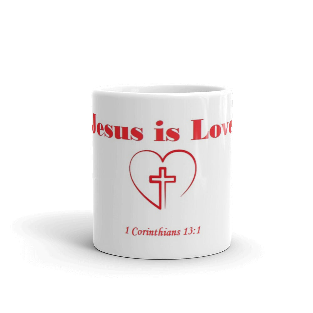 White Glossy Mug "Jesus is Love" in Red print | Maisonetteshoppersworld