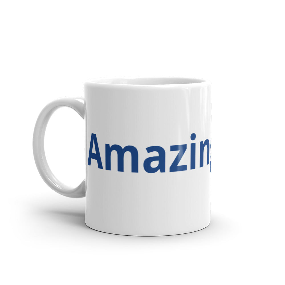 White Glossy Mug - 11 0z Giftware: "Amazing Grace" in Blue print